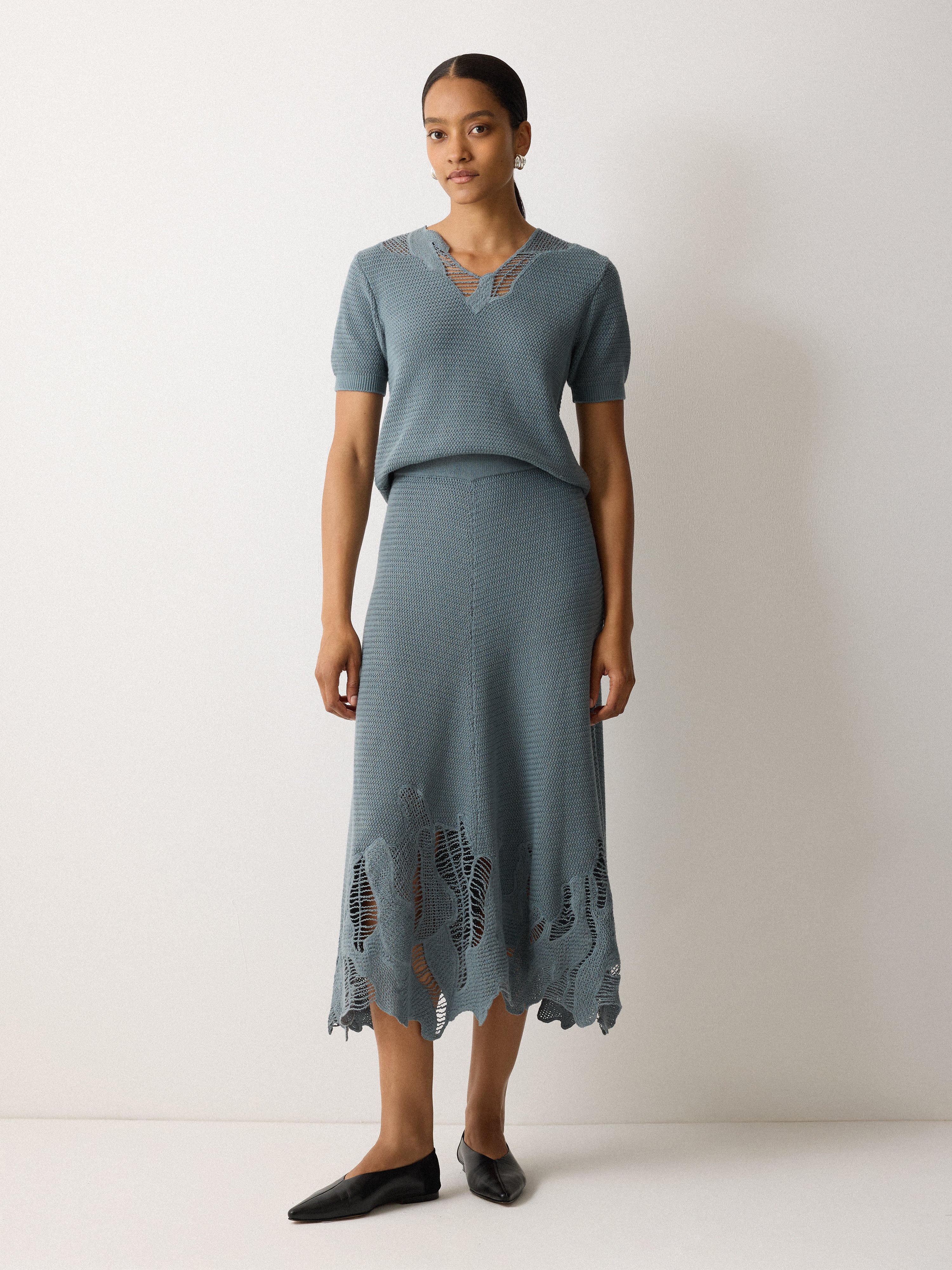 Abstract Lace Knitted Skirt | Blue - Image 6