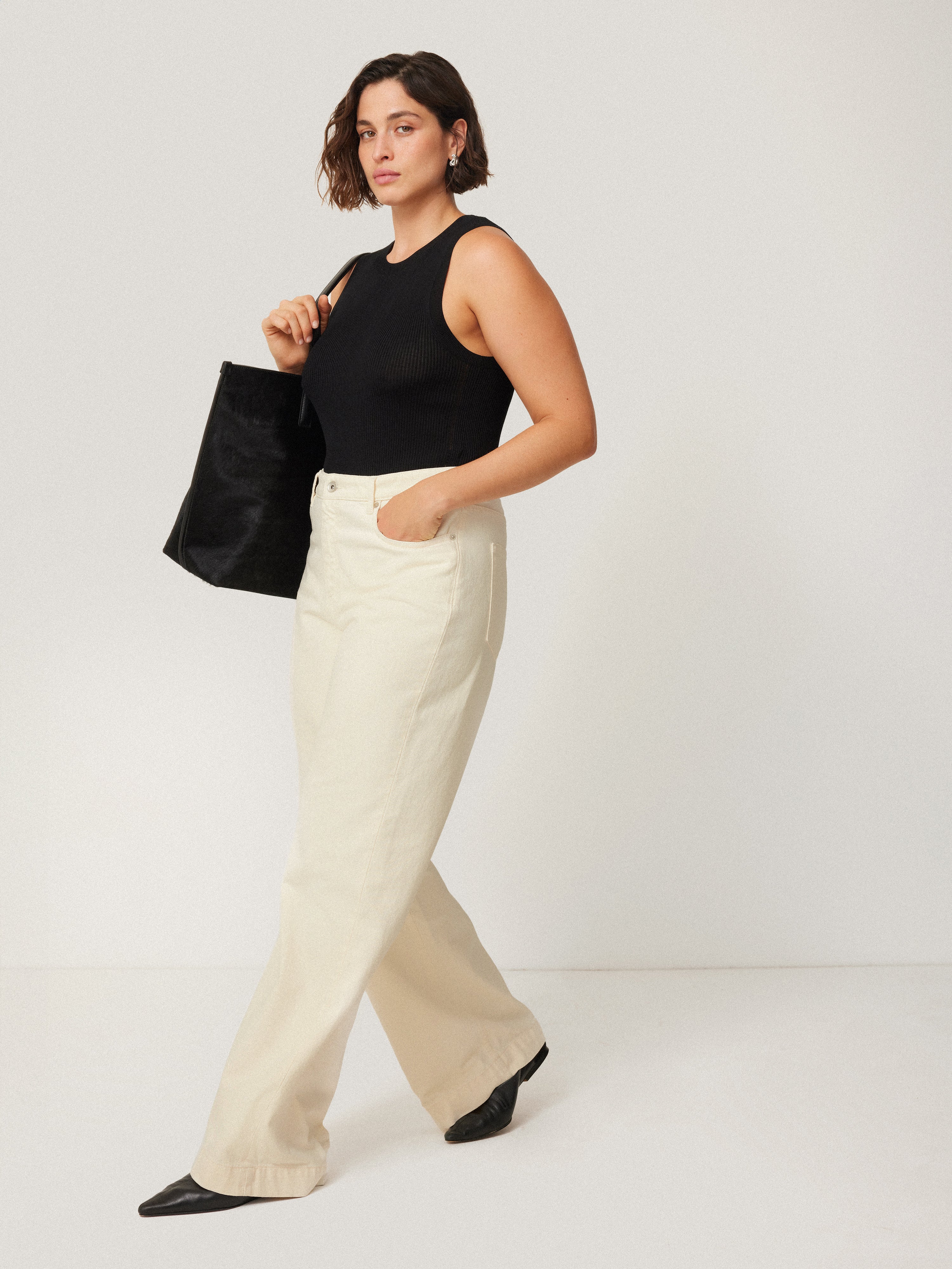Balfour Long Wide Leg Jean | Ecru - Image 4