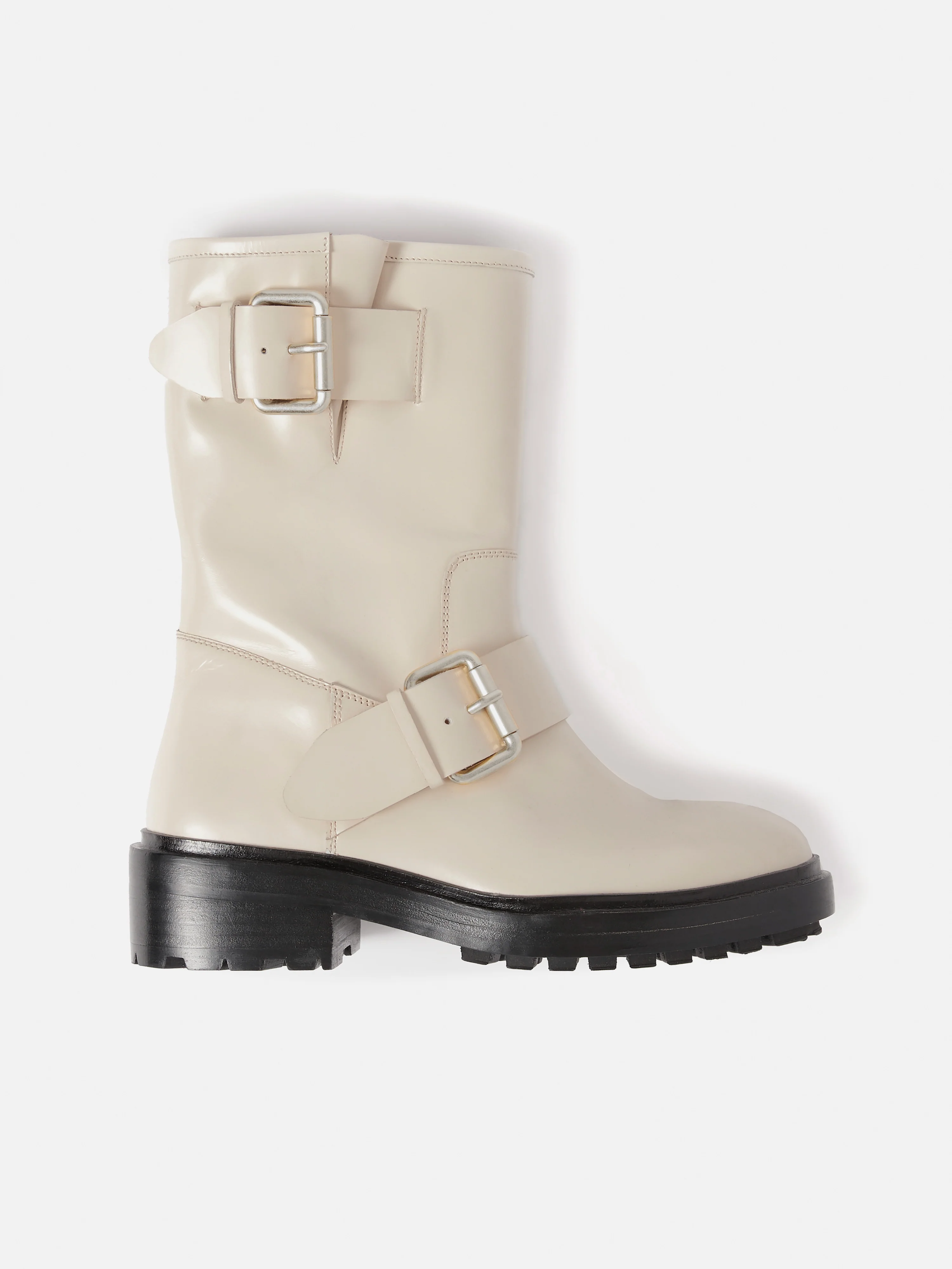 Box Leather Biker Boot | Cream - Image 5
