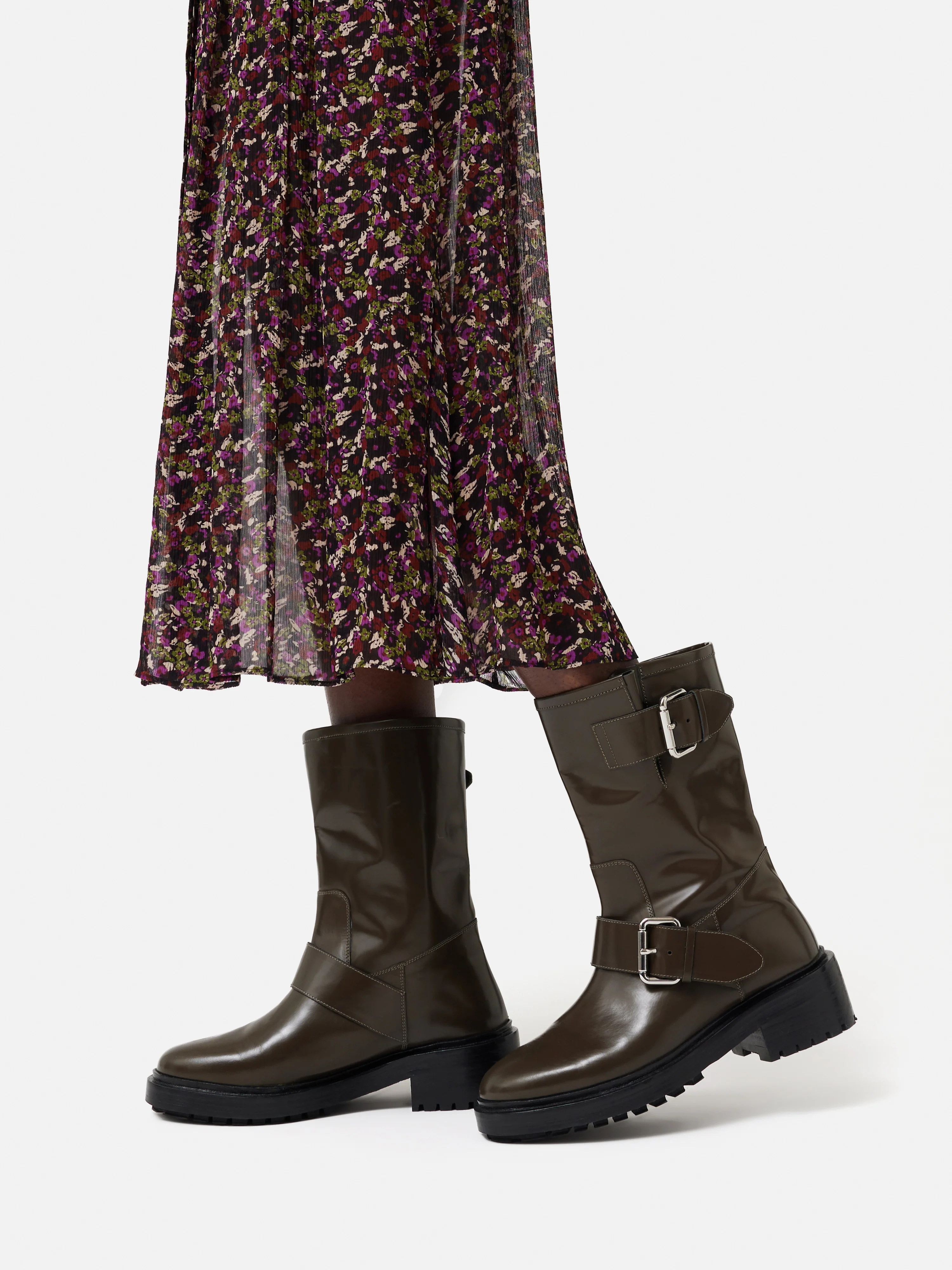 Box Leather Biker Boot | Khaki - Image 5
