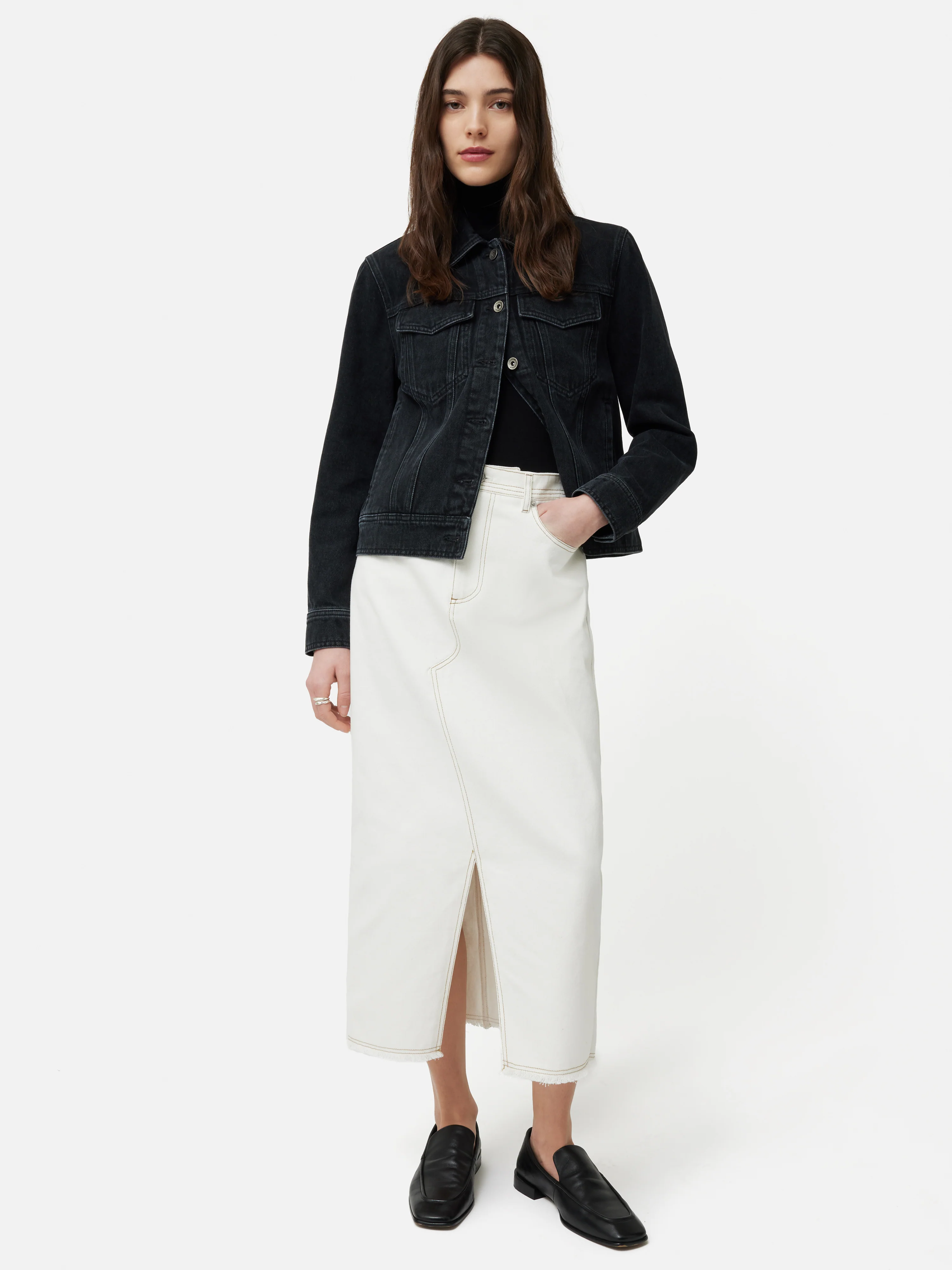 Boxy Denim Trucker Jacket | Washed Black - Image 3