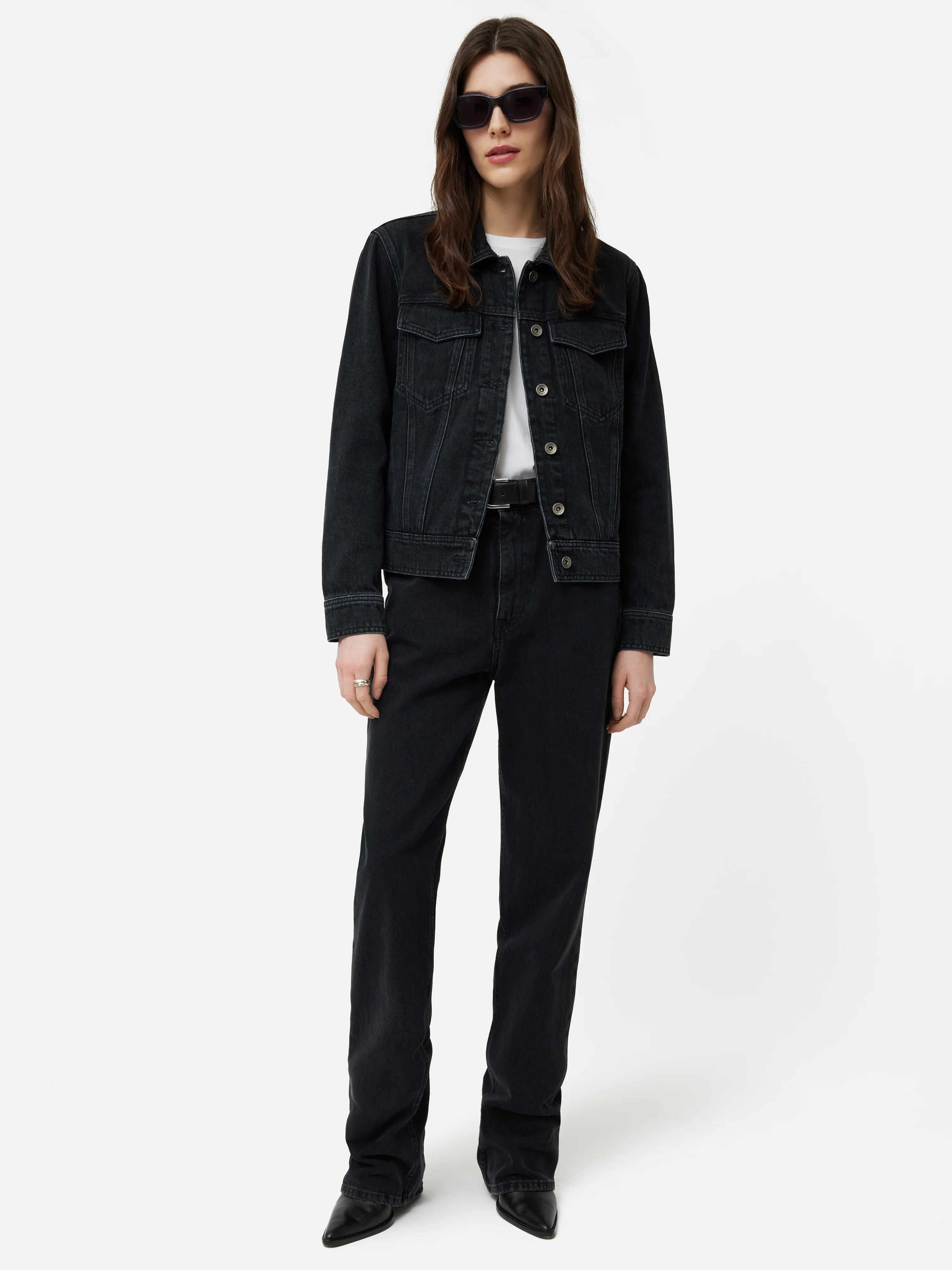 Boxy Denim Trucker Jacket | Washed Black - Image 7