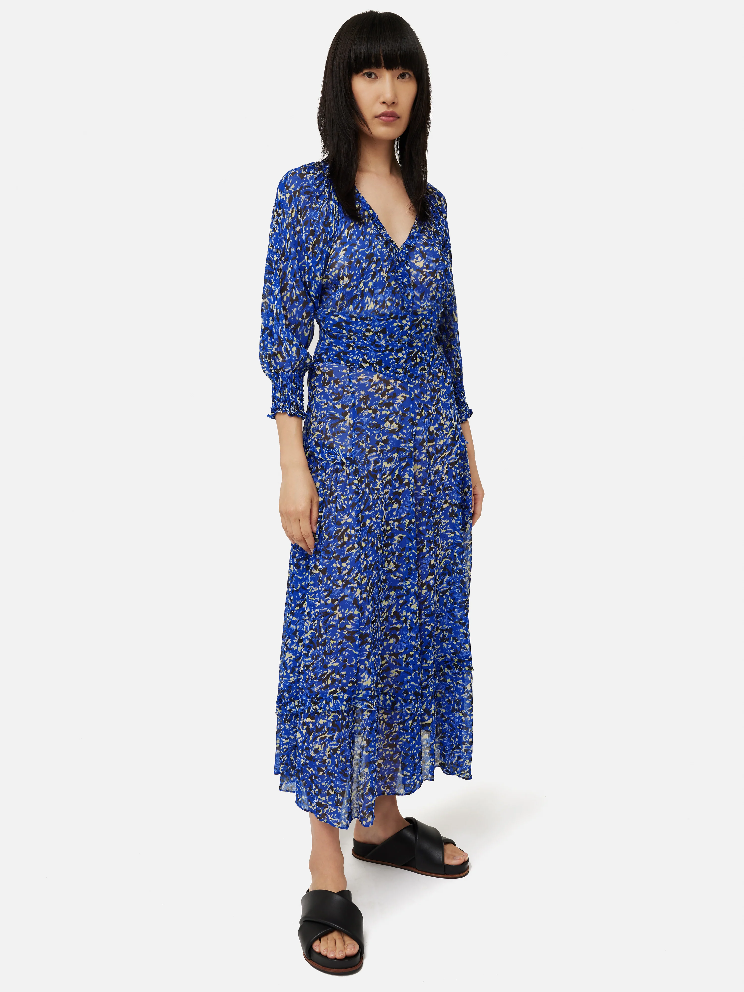 Brushwork Crinkle Ruffle Dress | Blue - Image 4