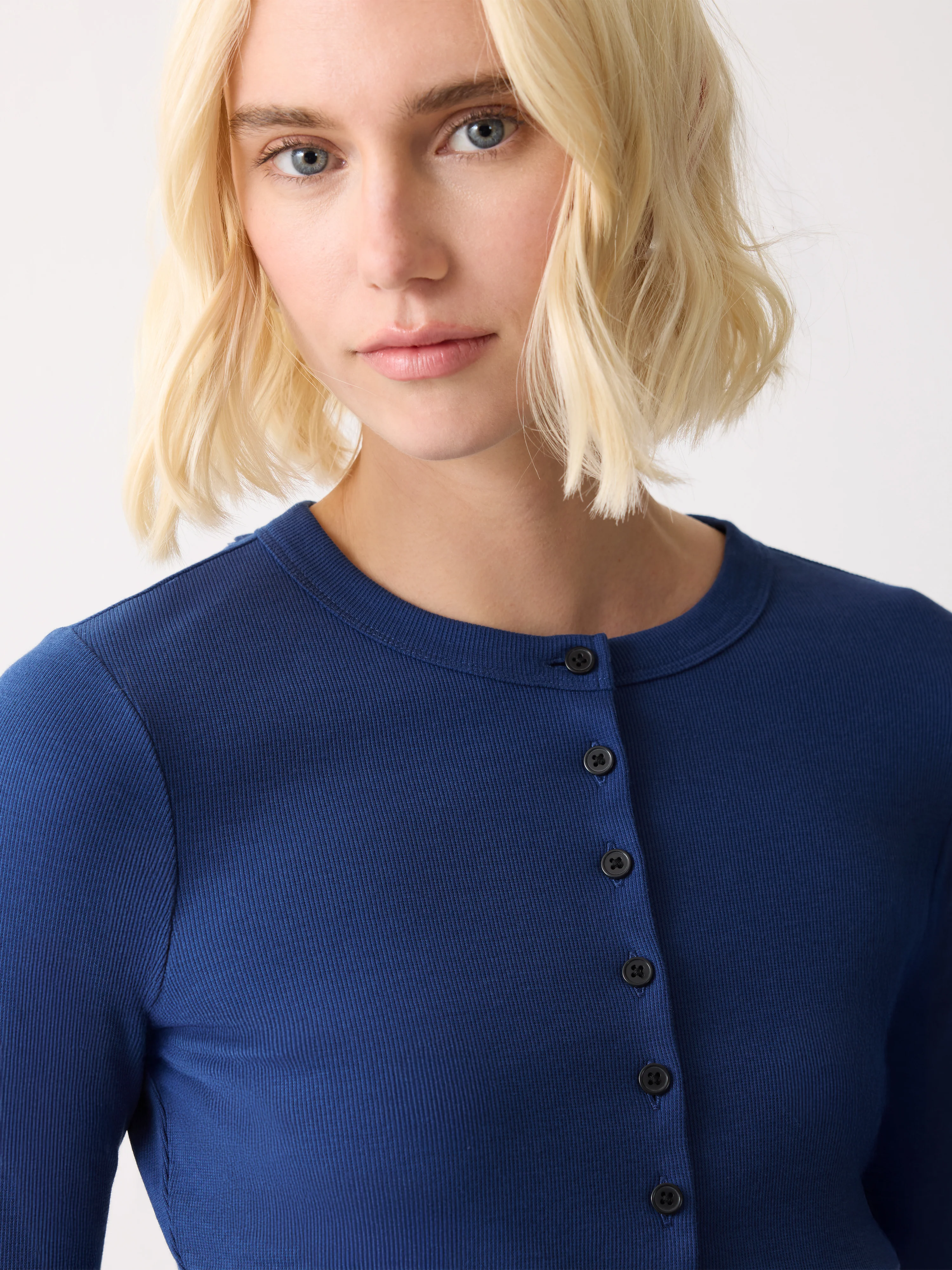 Button Through Baby Tee Cardigan | Blue - Image 2