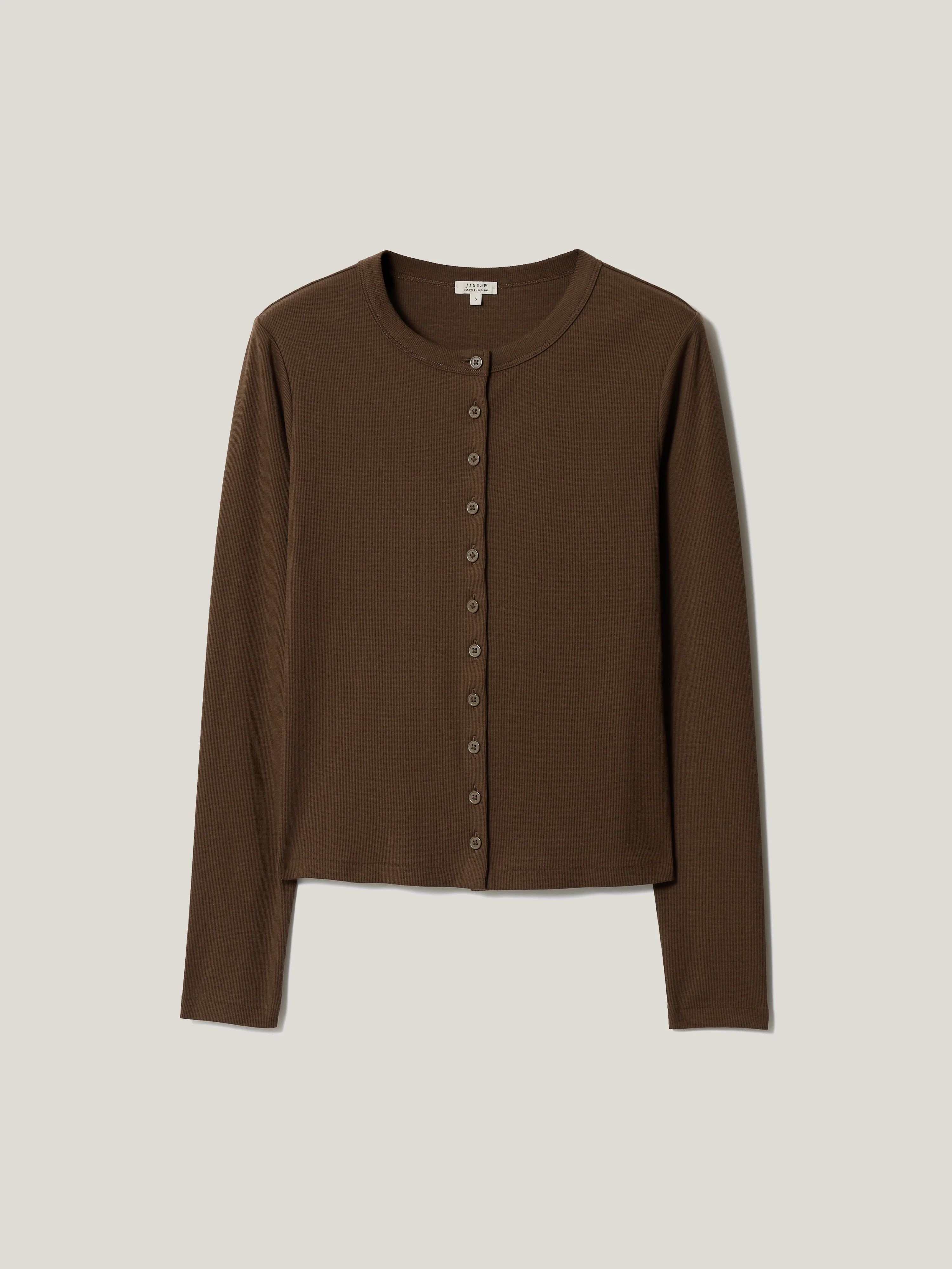 Button Through Baby Tee Cardigan | Brown - Image 5