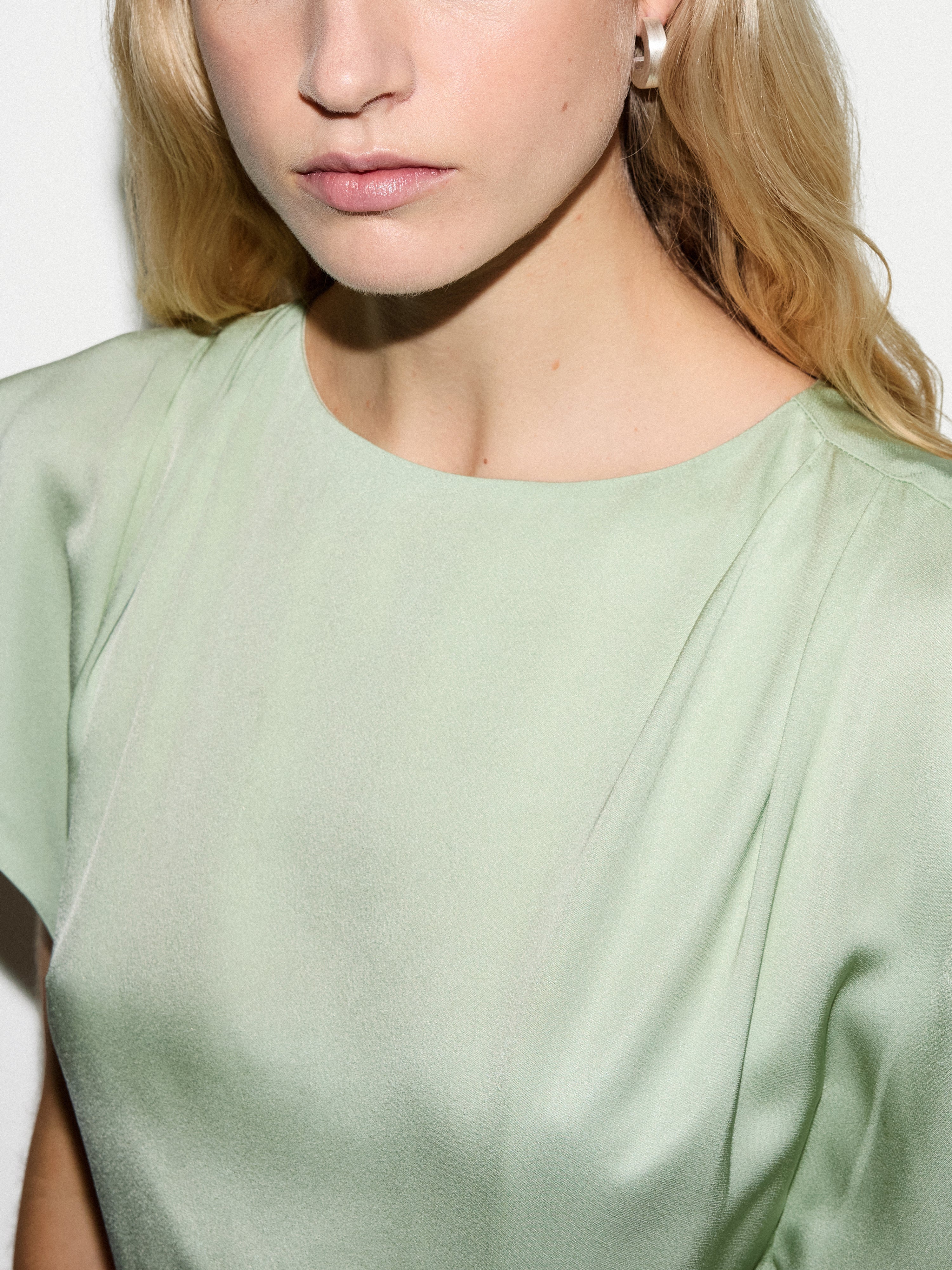Cap Sleeve Satin Dress | Pale Green - Image 4