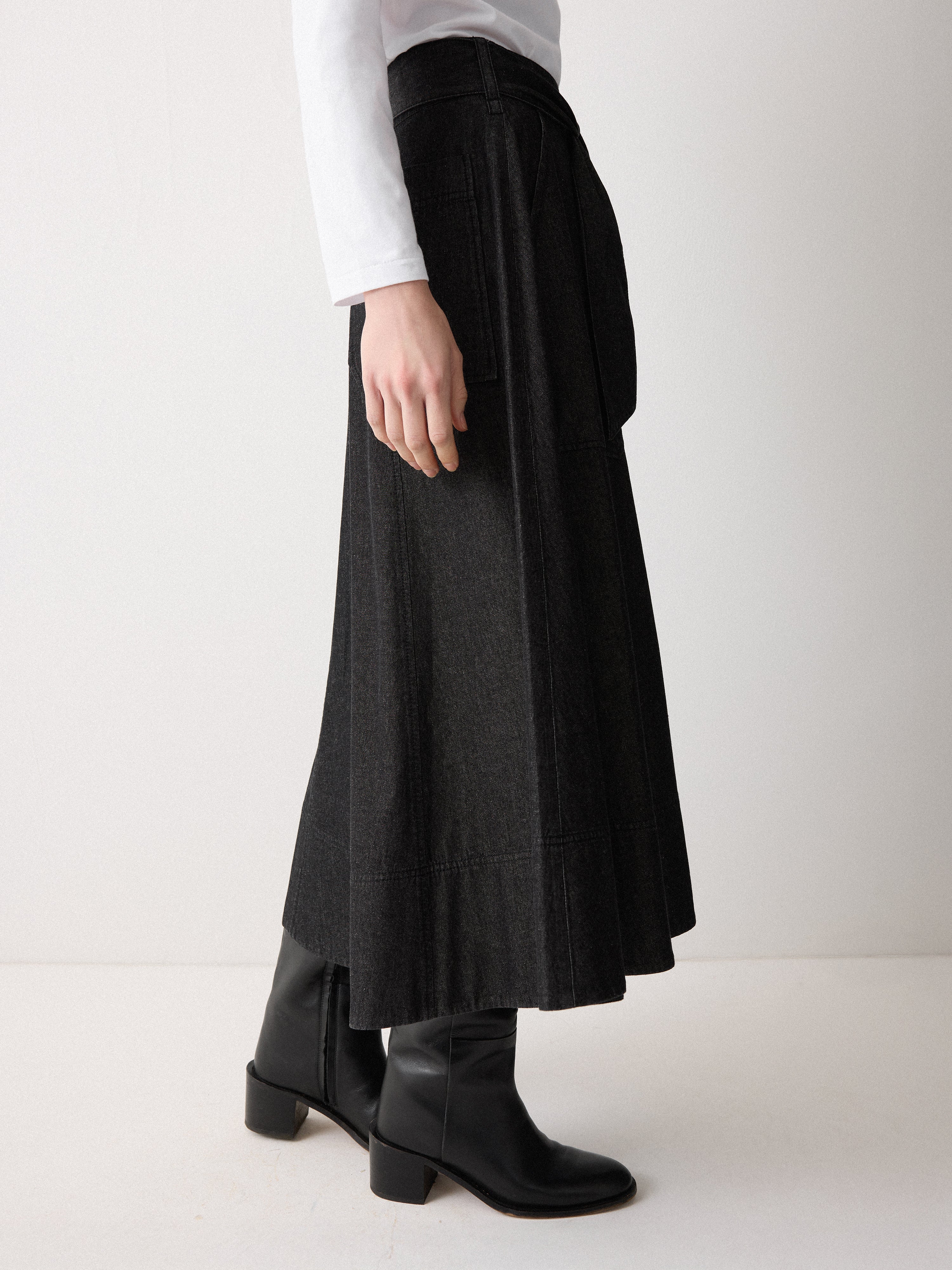 Chambray A Line Skirt | Black - Image 3