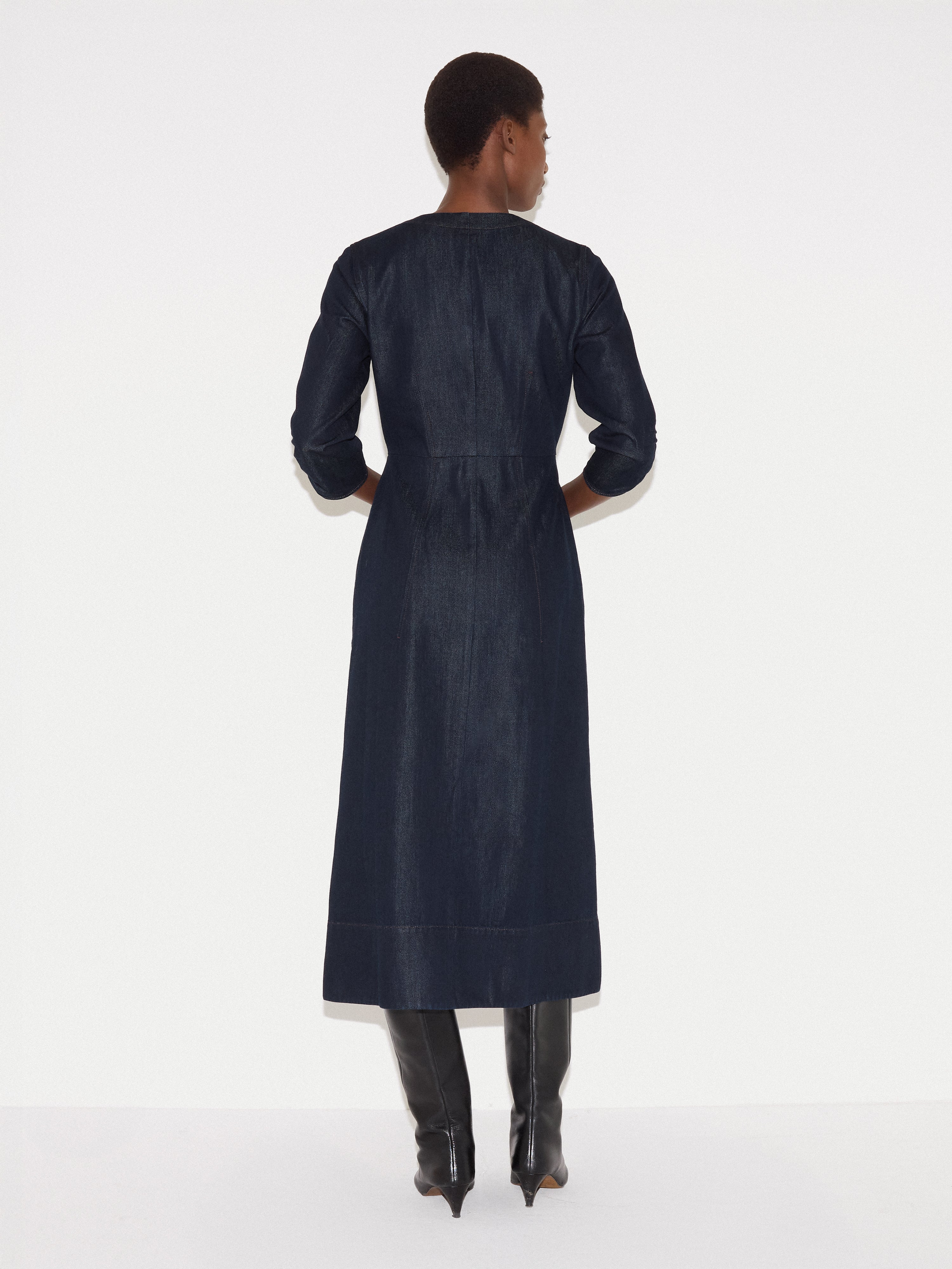 Chambray Zip Front Midi Dress | Indigo - Image 7