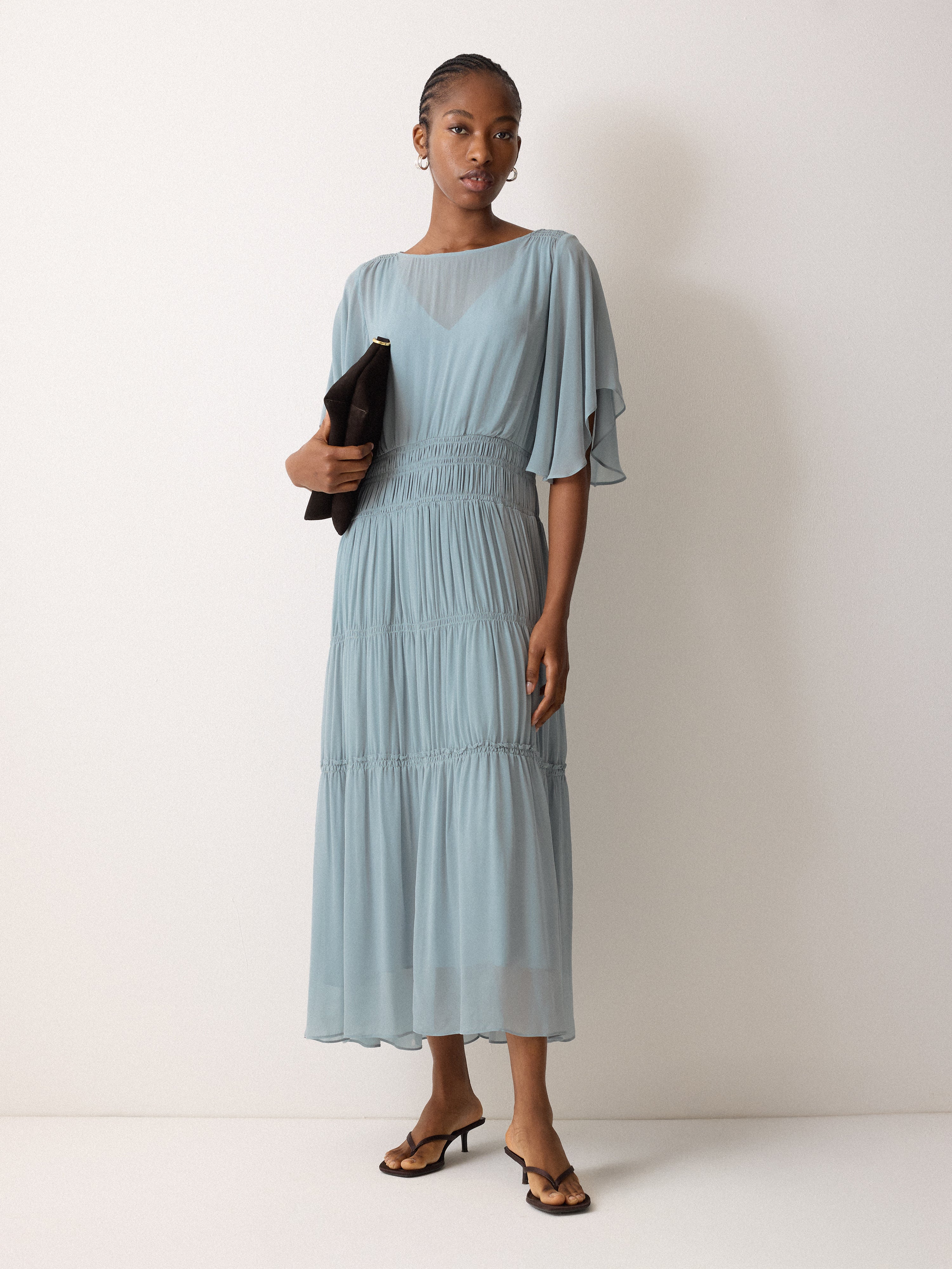 Chiffon Gathered Dress | Blue - Image 2