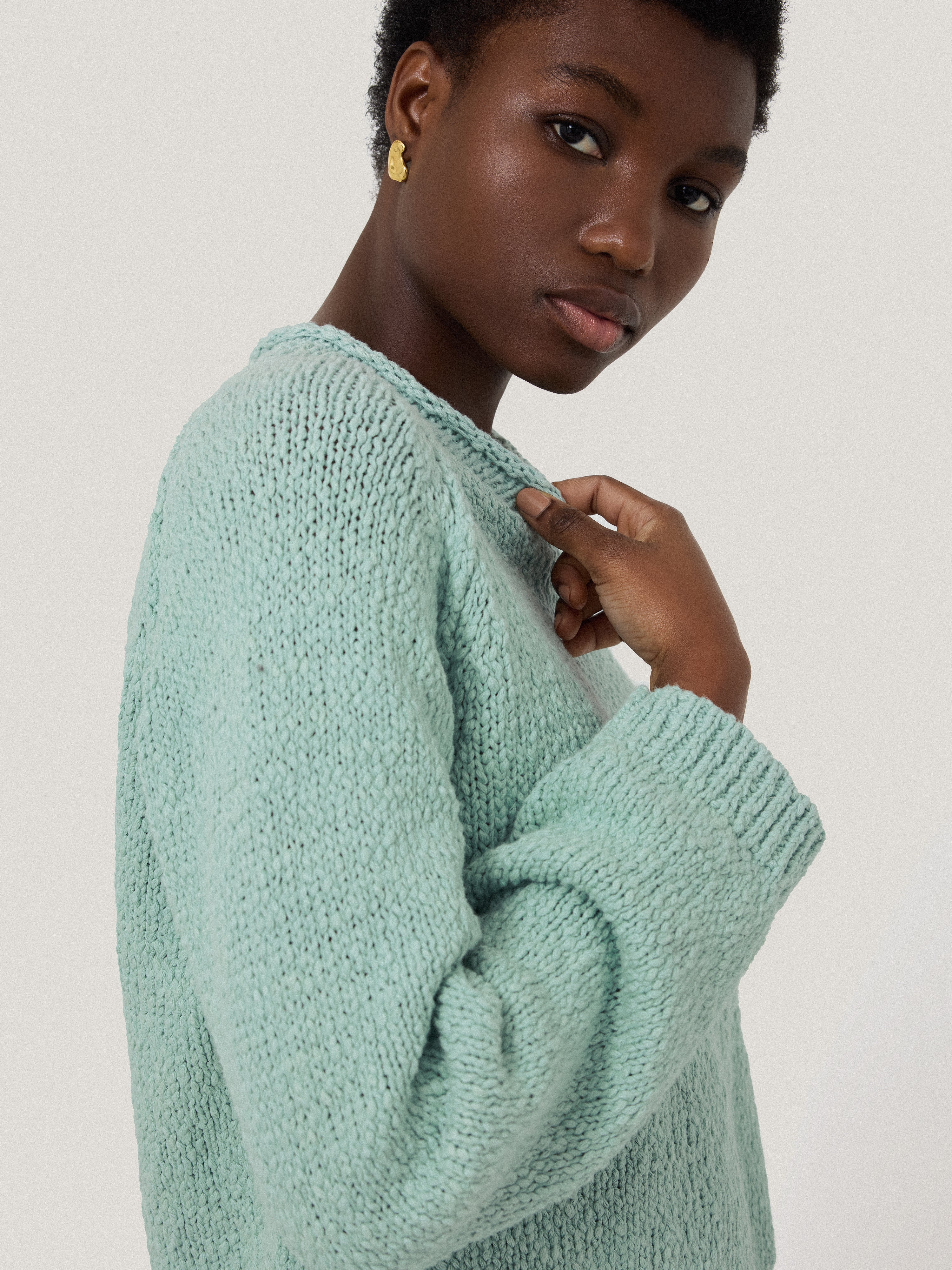 Chunky Textured Cotton Jumper | Mint - Image 2