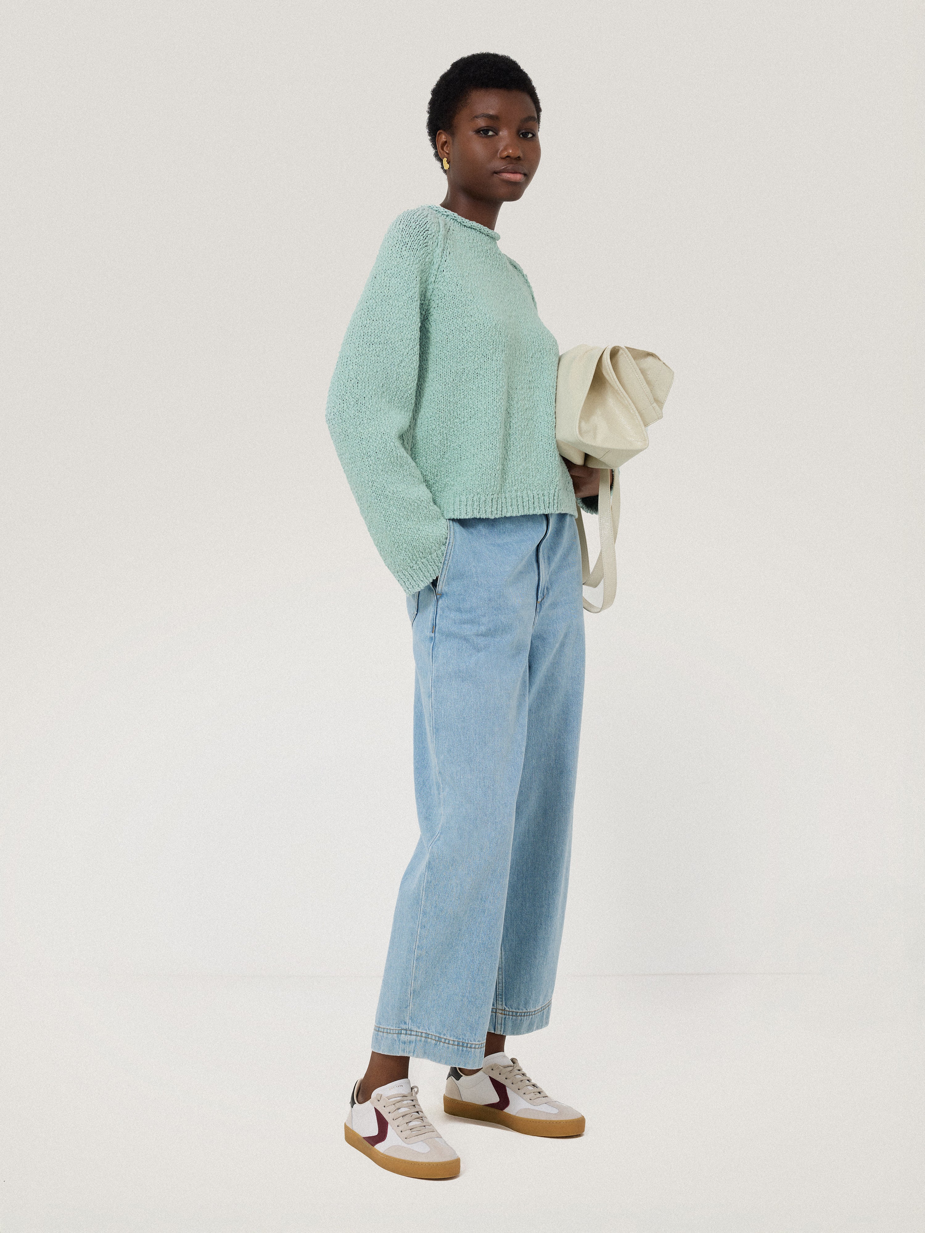 Chunky Textured Cotton Jumper | Mint - Image 3