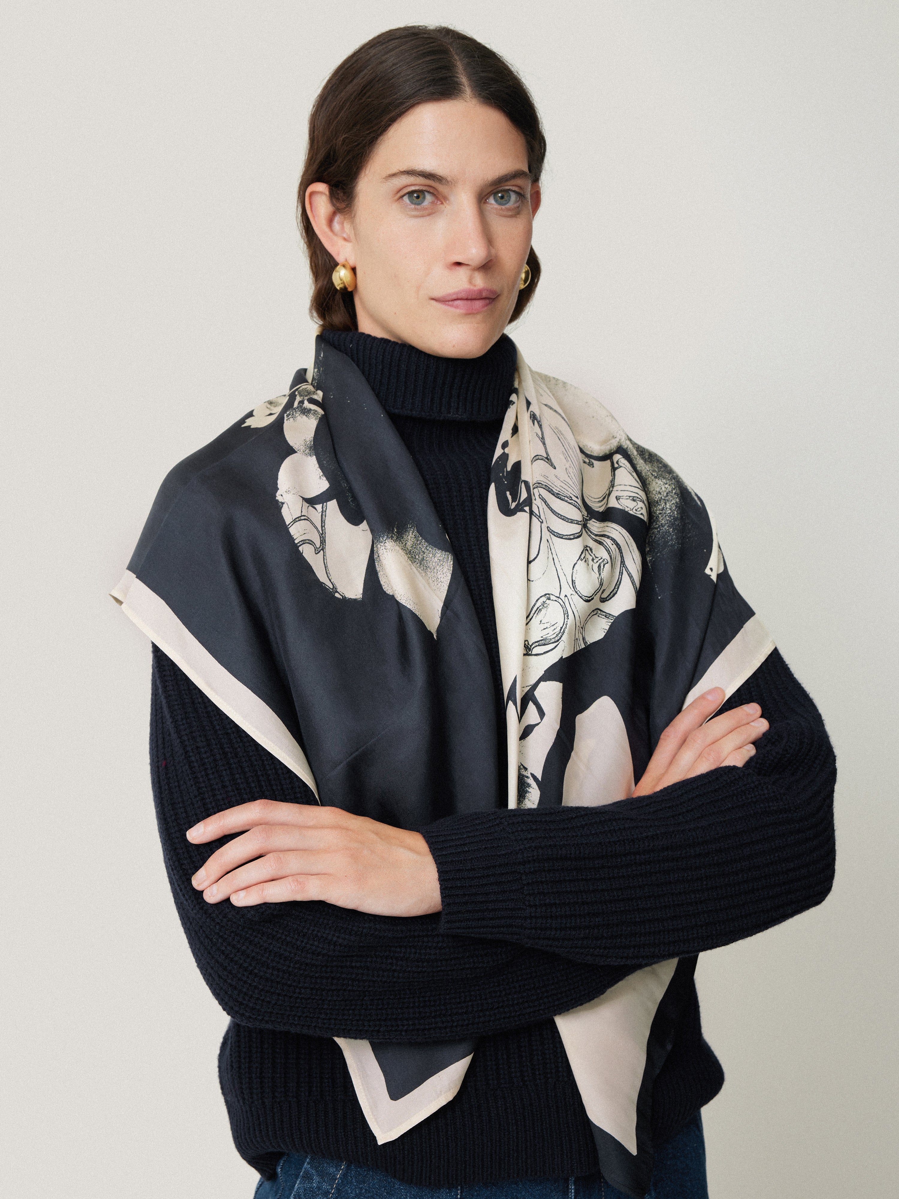 Collage Silk Twill Scarf | Monochrome - Image 2