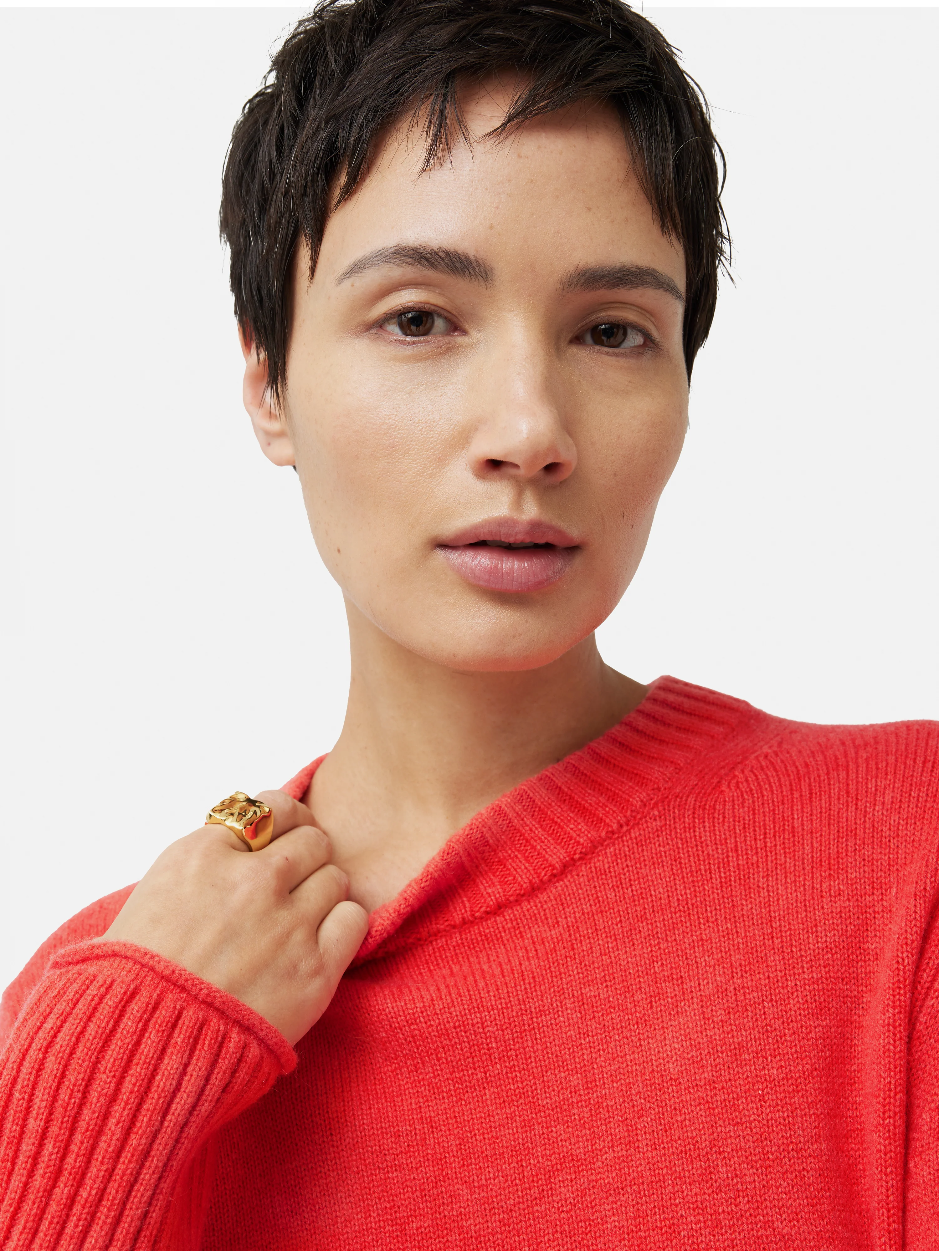 Compact Wool Cashmere Blend Jumper | Coral - Image 6