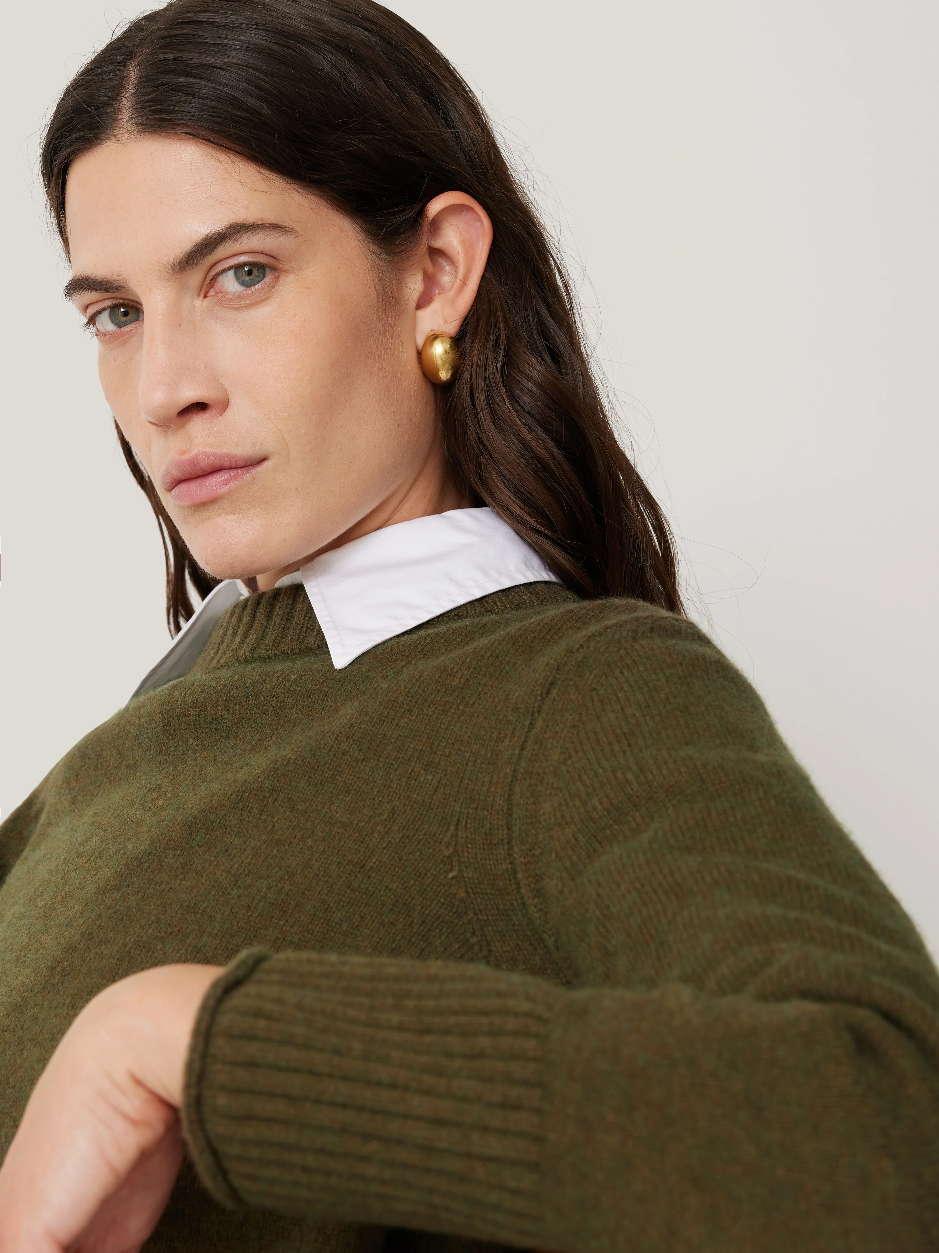 Compact Wool Cashmere Blend Jumper | Khaki - Image 2