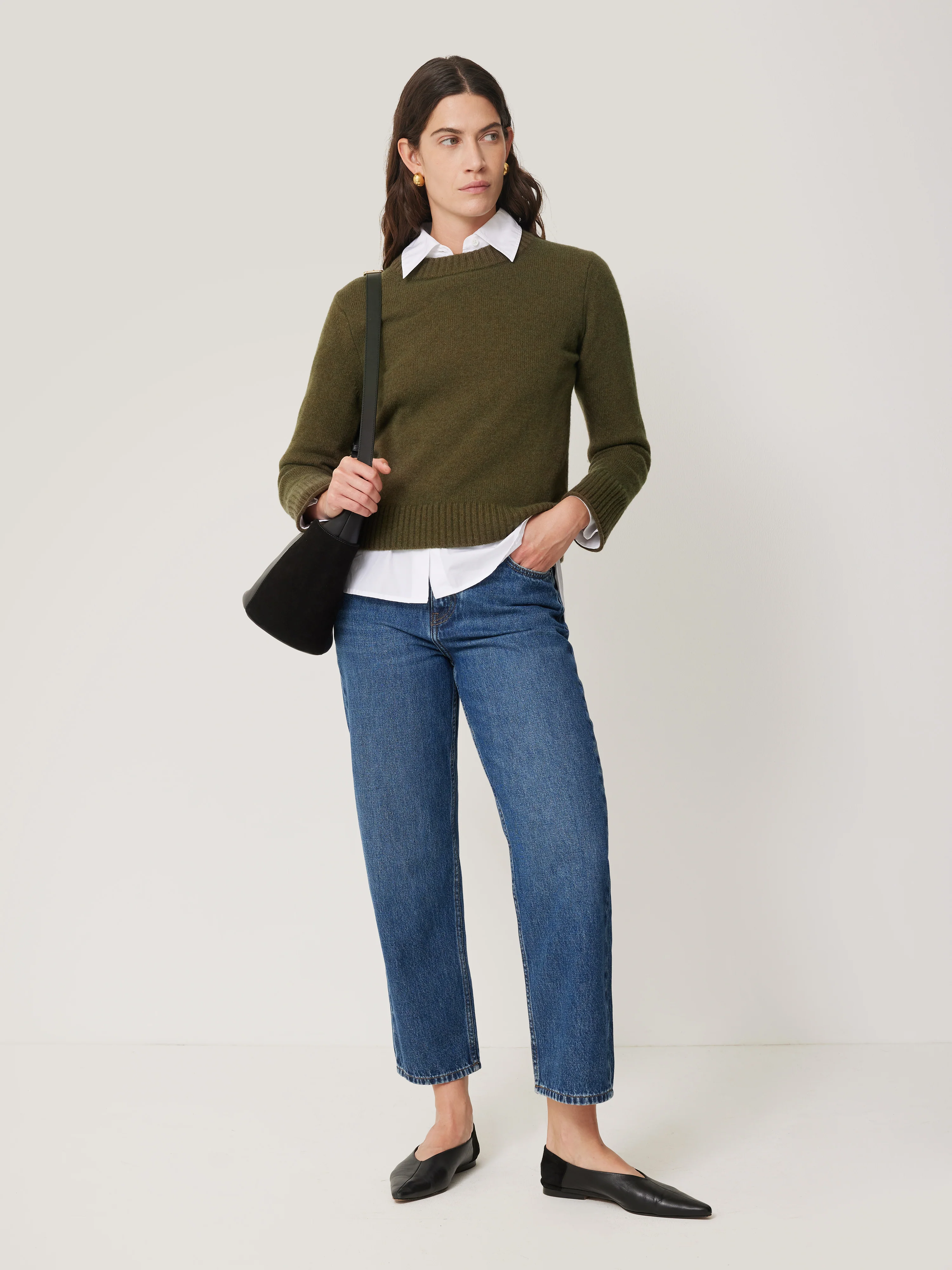 Compact Wool Cashmere Blend Jumper | Khaki - Image 3
