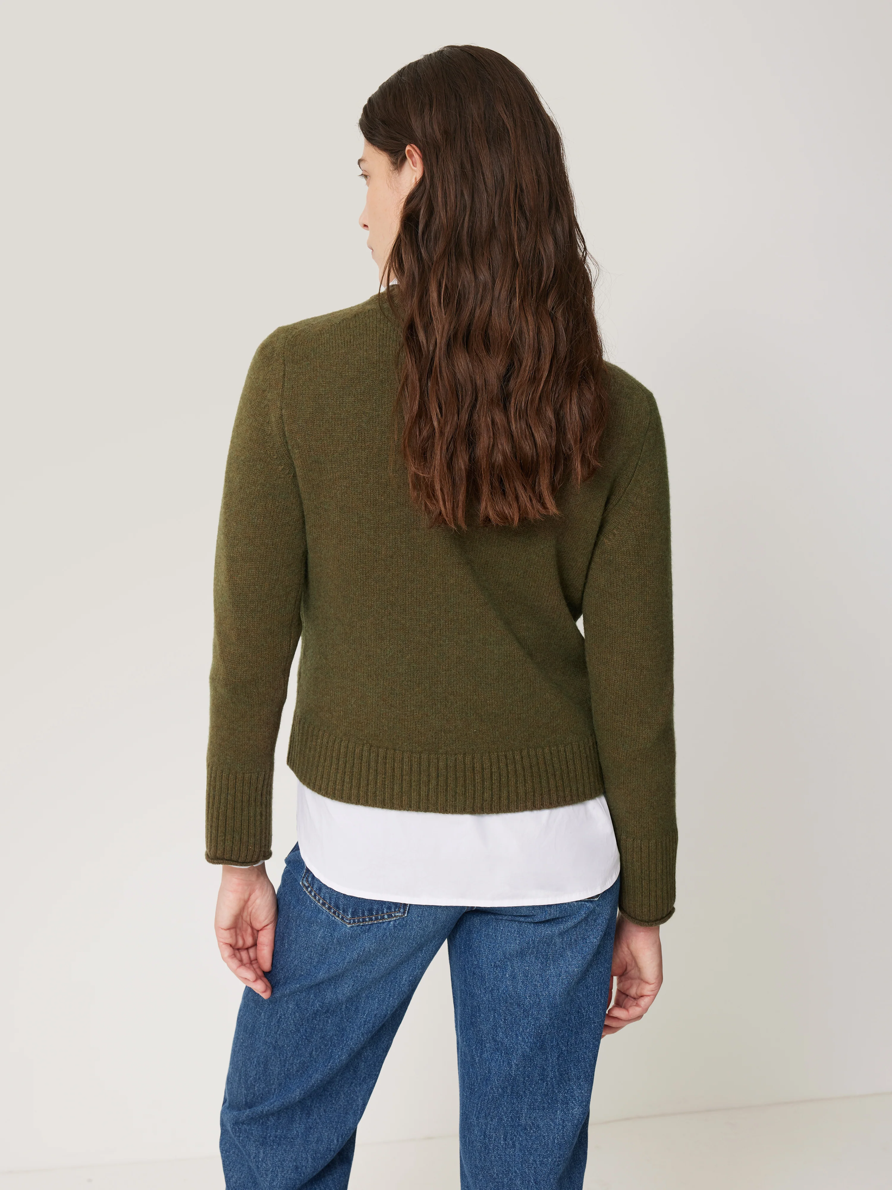 Compact Wool Cashmere Blend Jumper | Khaki - Image 5