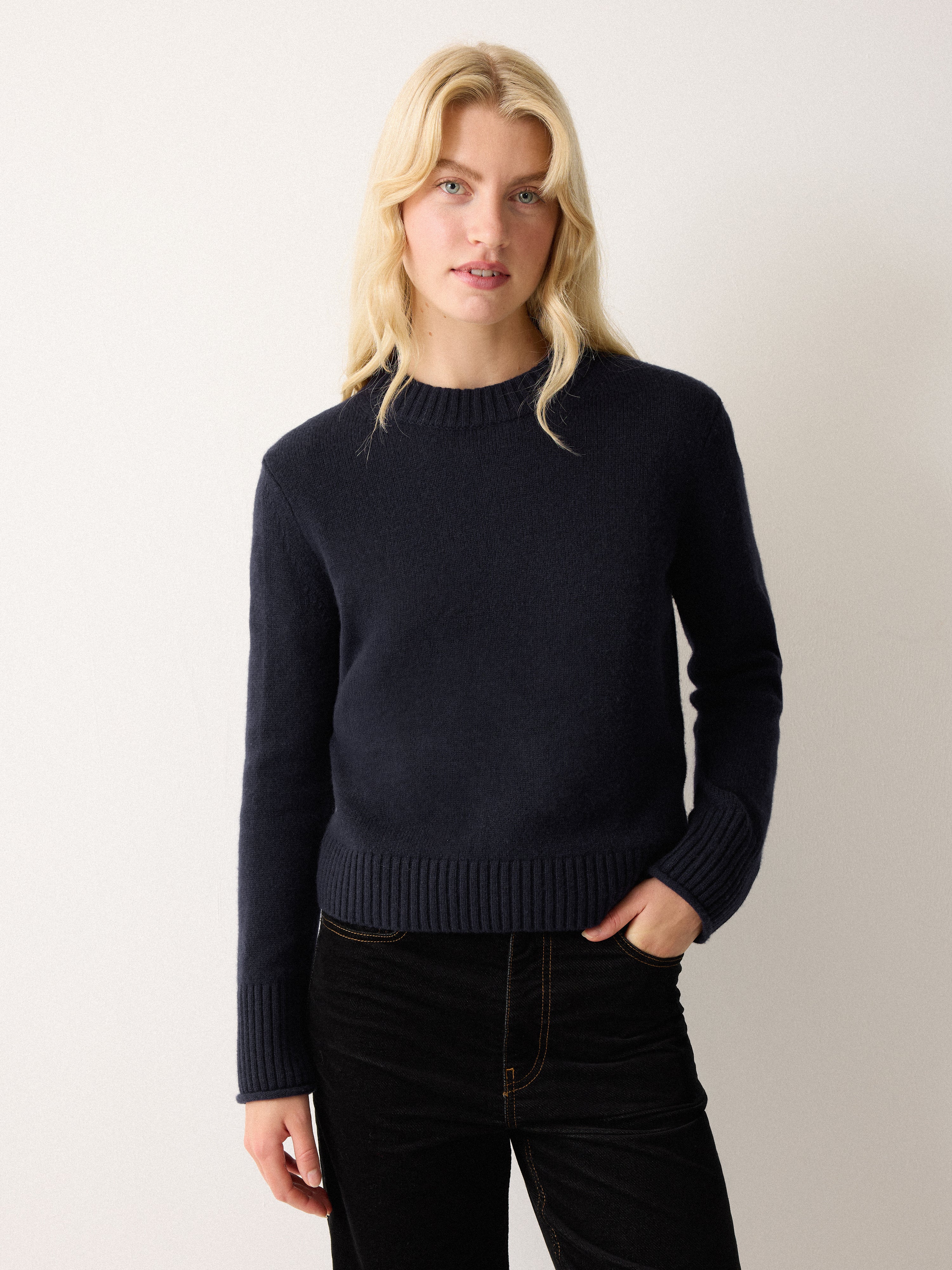 Compact Wool Cashmere Blend Jumper | Navy - Image 4