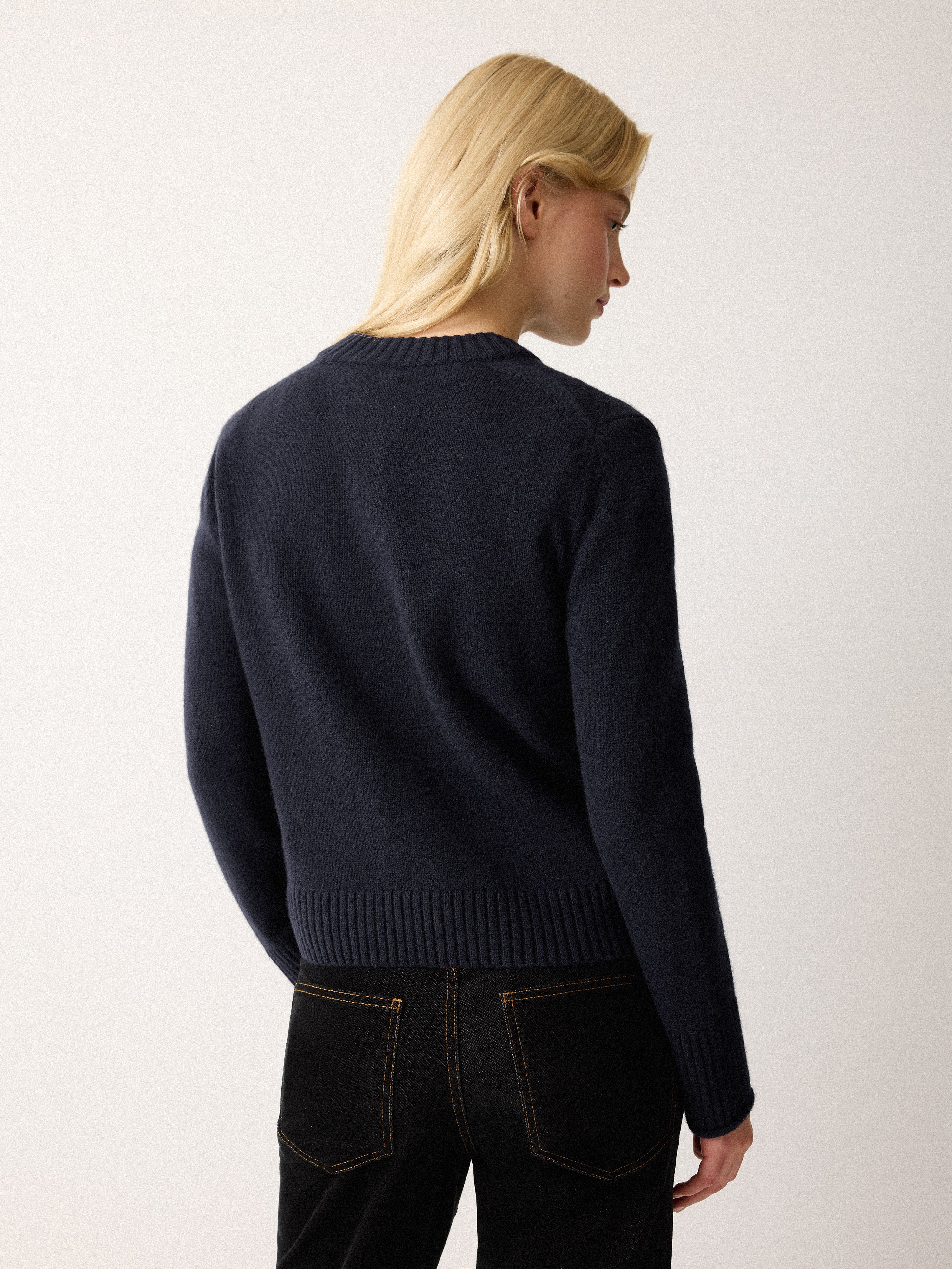 Compact Wool Cashmere Blend Jumper | Navy - Image 5