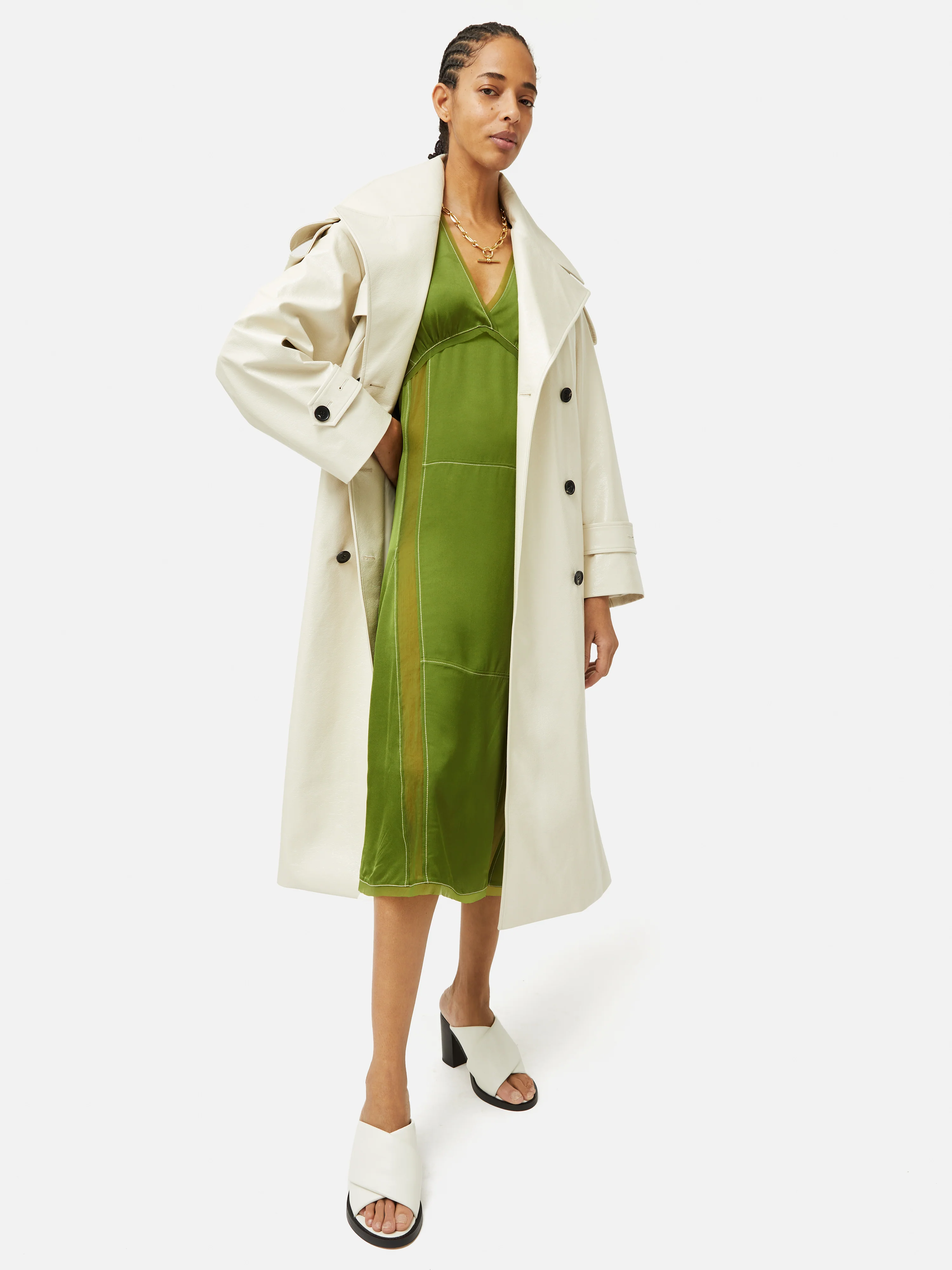 Contrast Stitch Viscose Dress | Green - Image 5