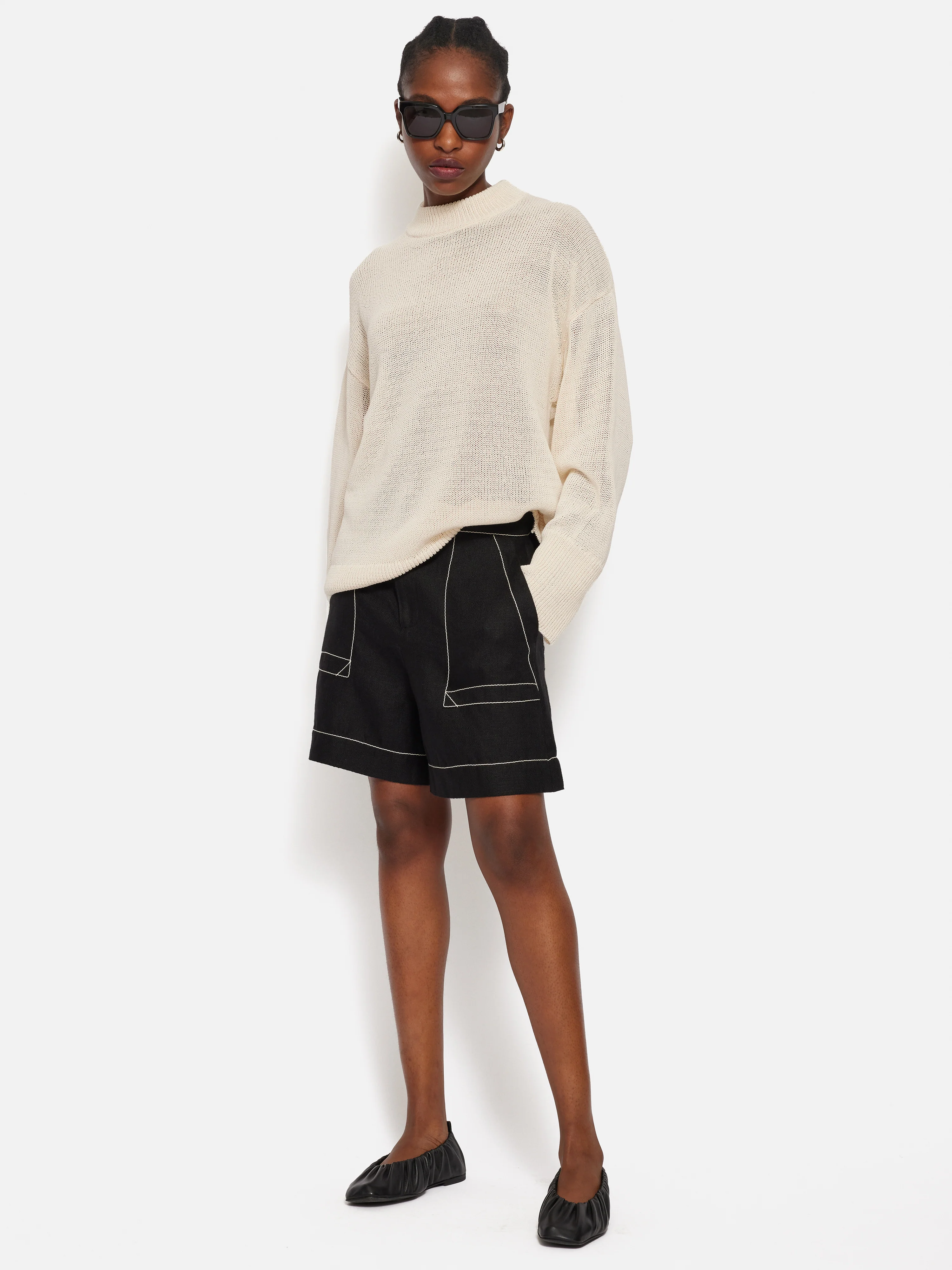 Corded Cotton Blend Jumper | Cream - Image 3