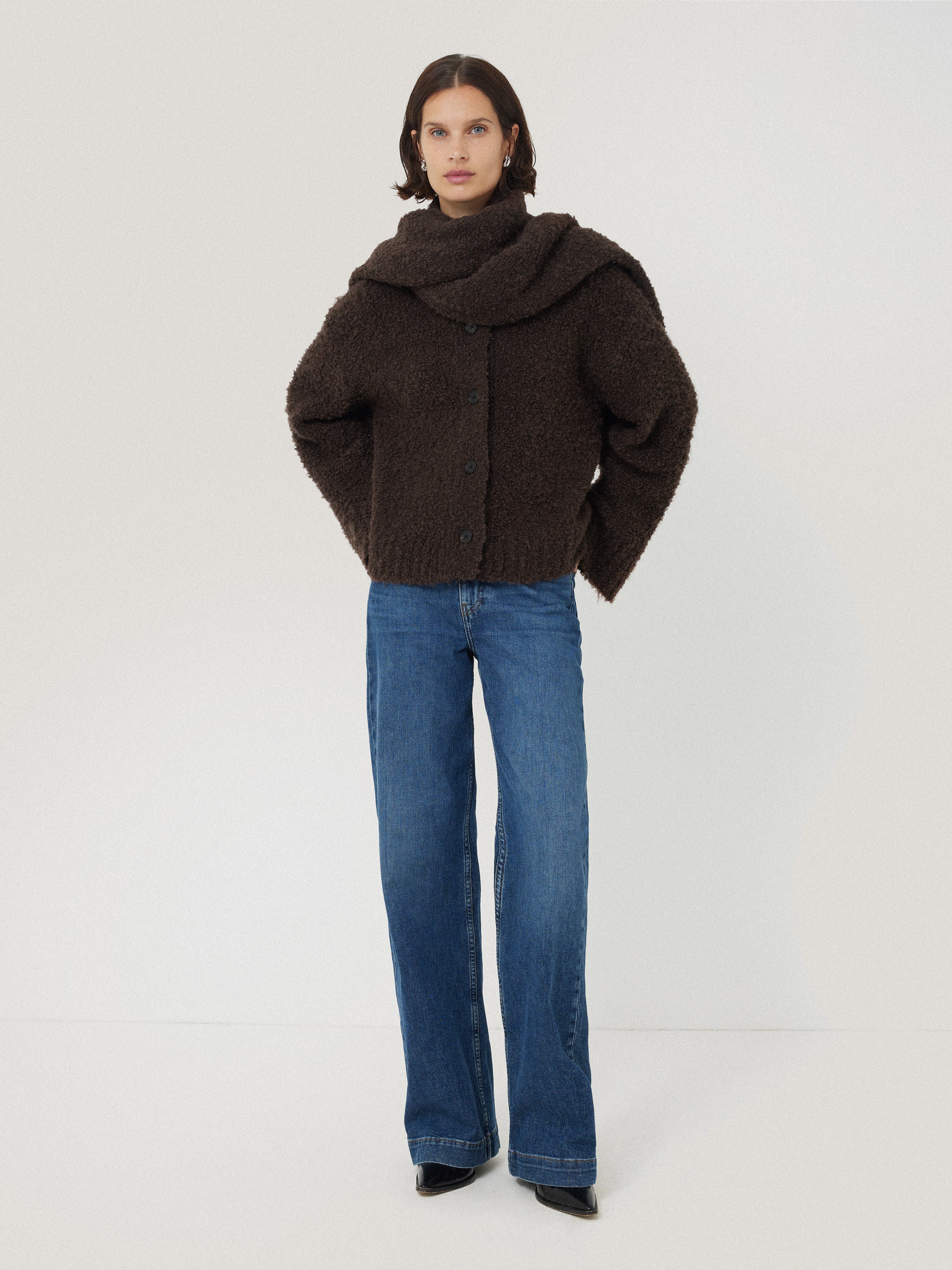 Cosy Boucle Scarf Cardi | Brown - Image 7