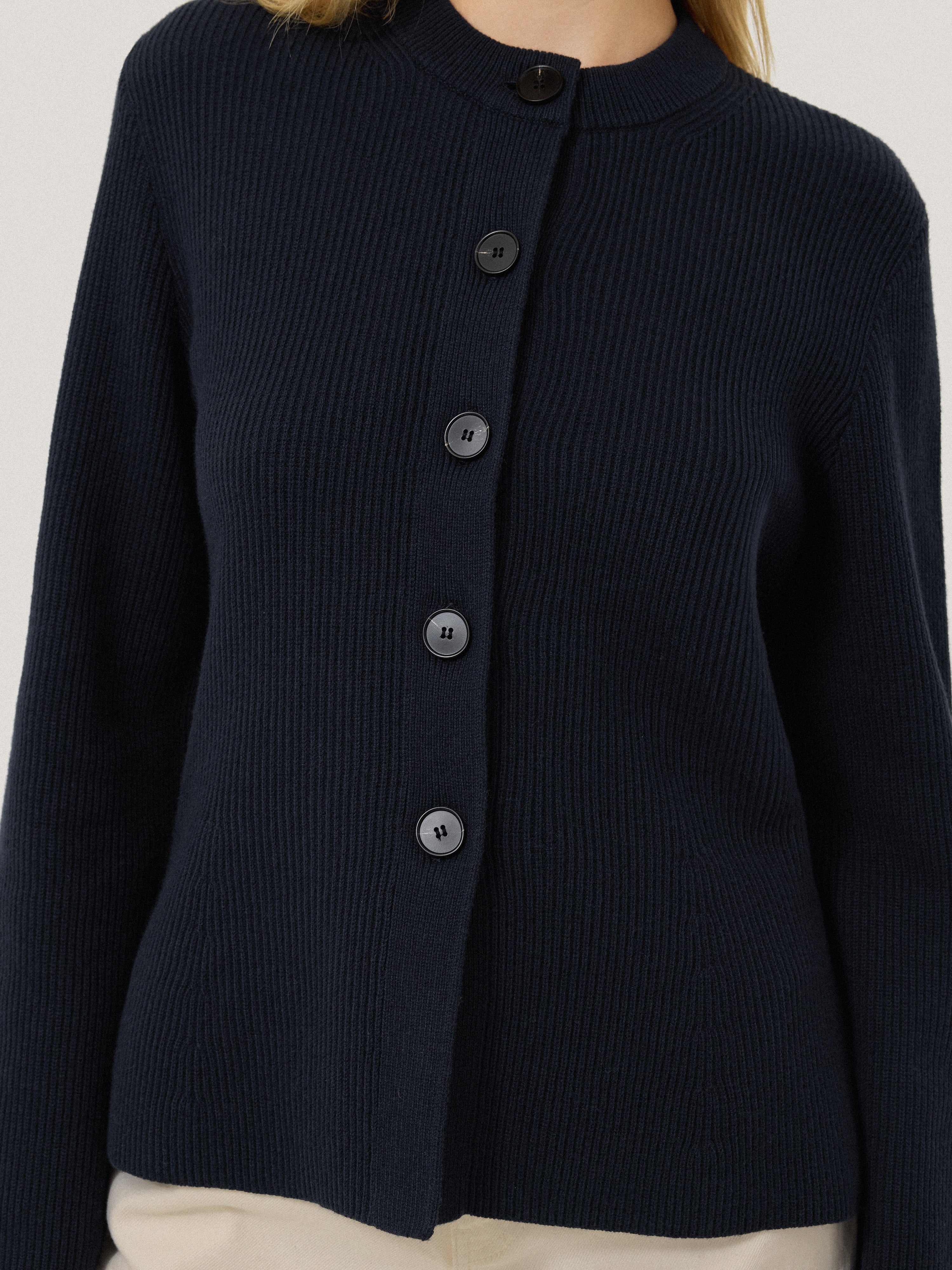 Cotton Blend Knit Cardigan | Navy - Image 3