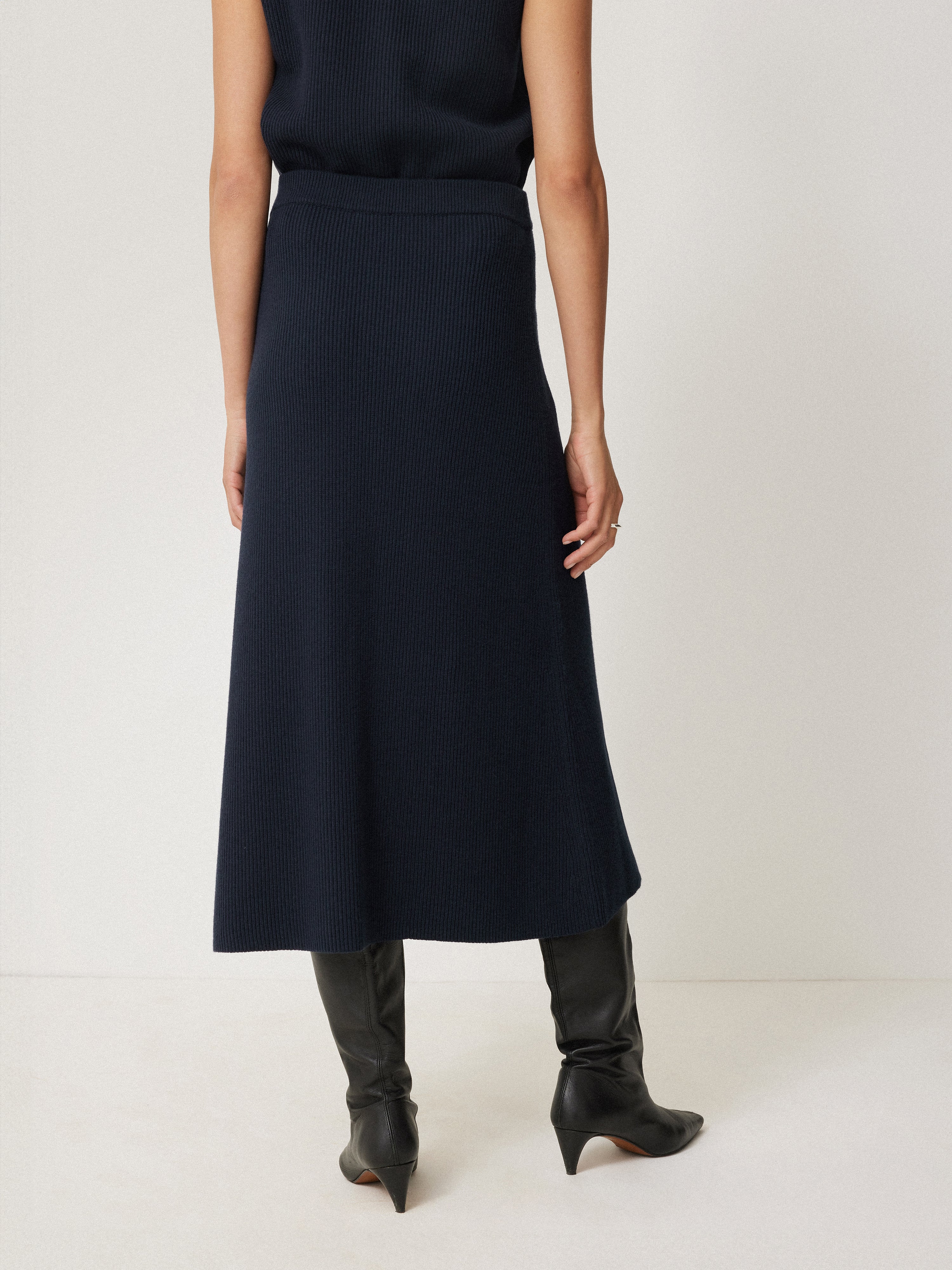 Cotton Blend Knitted Skirt | Navy - Image 6