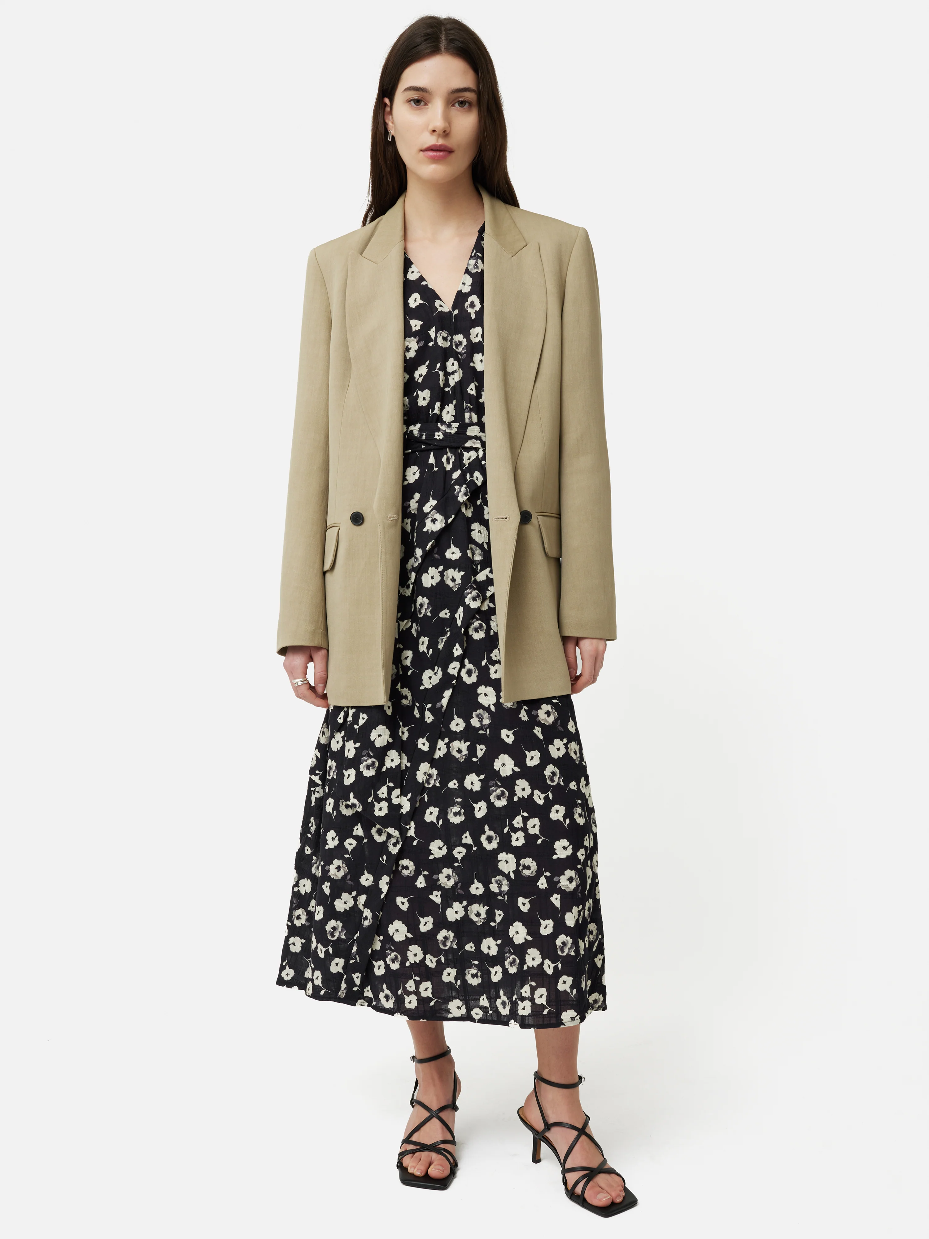 Cotton Floral Belted Dress | Black - Image 5