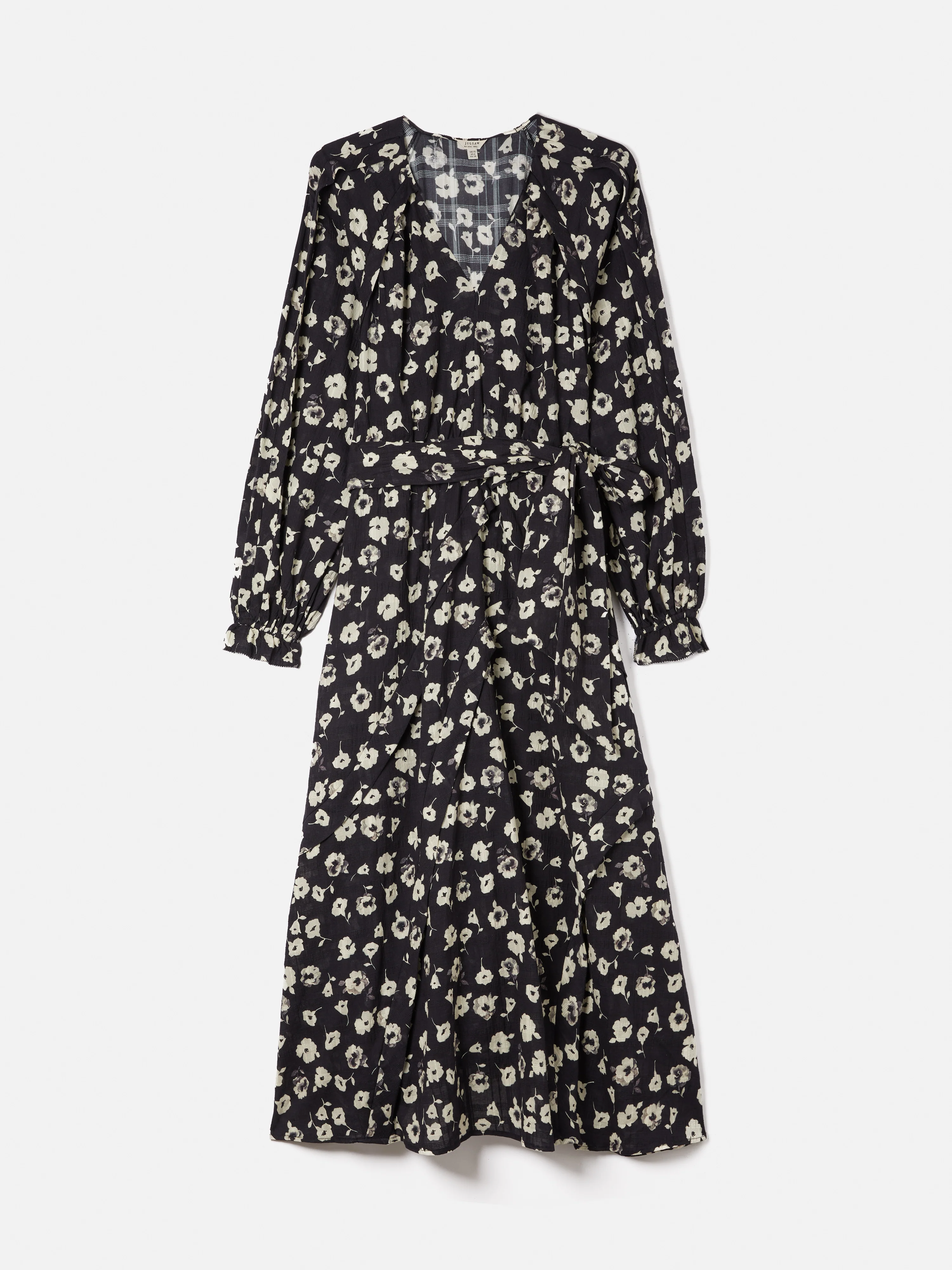 Cotton Floral Belted Dress | Black - Image 7