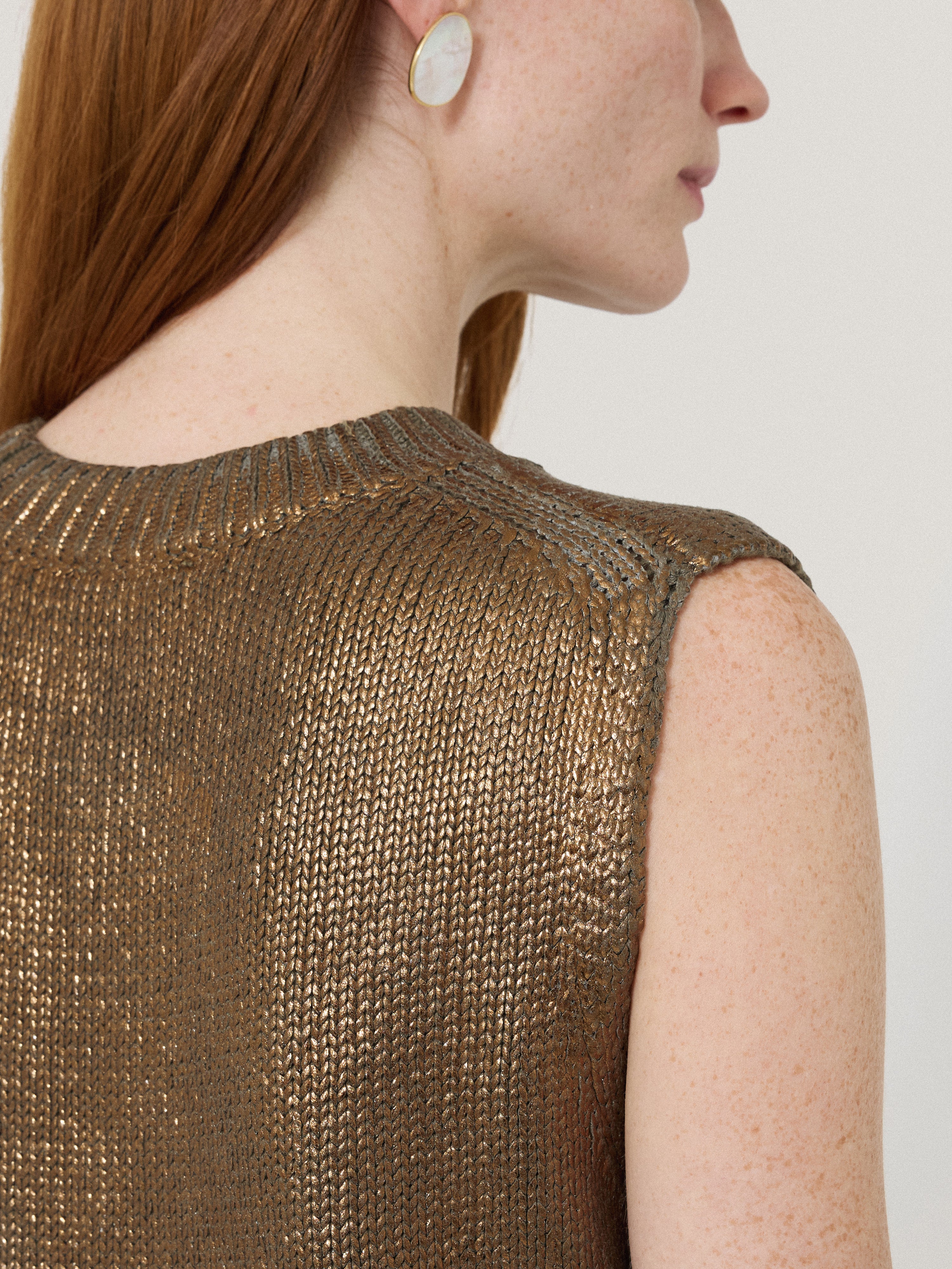 Cotton Metallic Crew Tank | Gold - Image 4