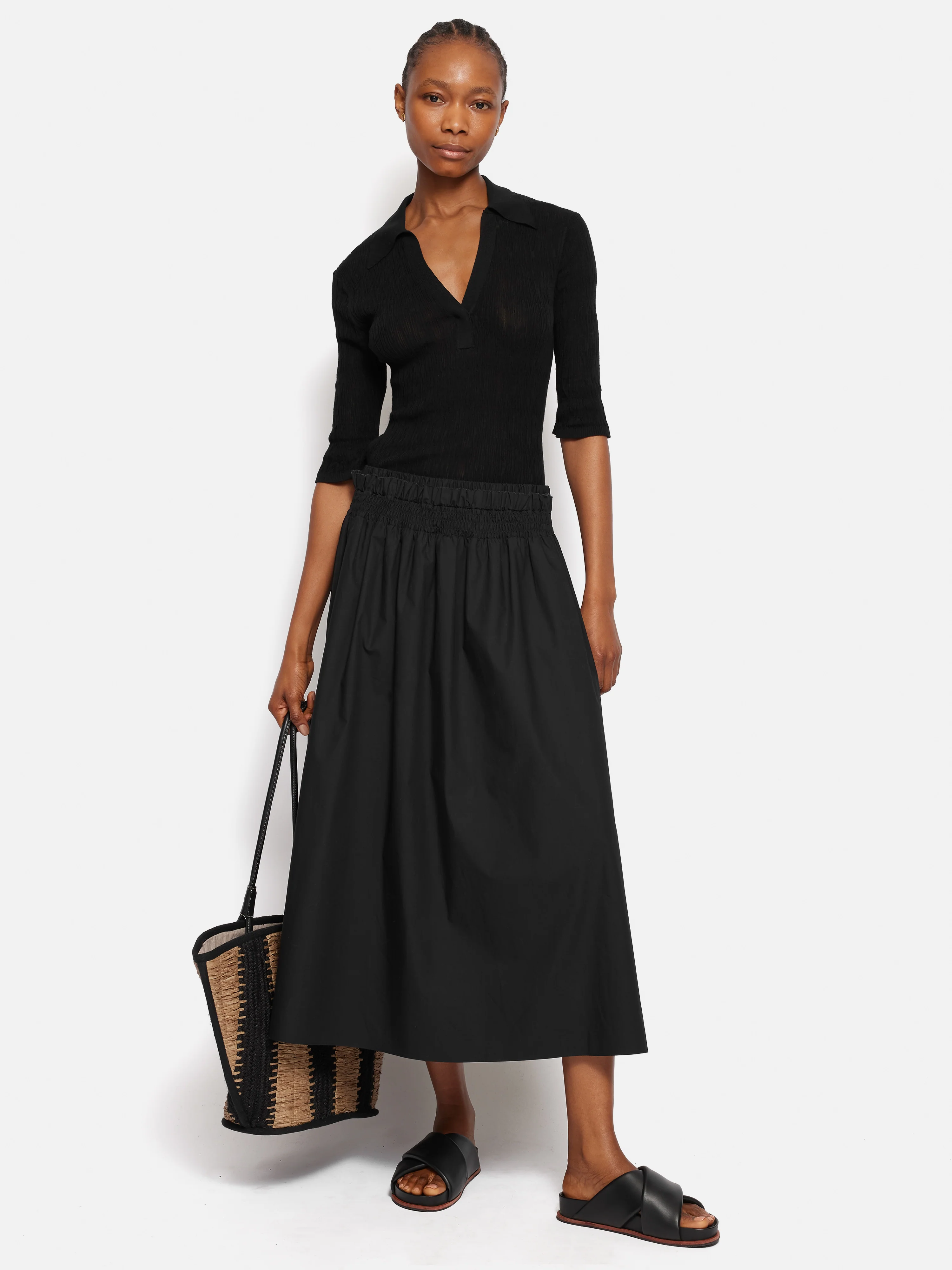 Cotton Poplin Skirt | Black - Image 3