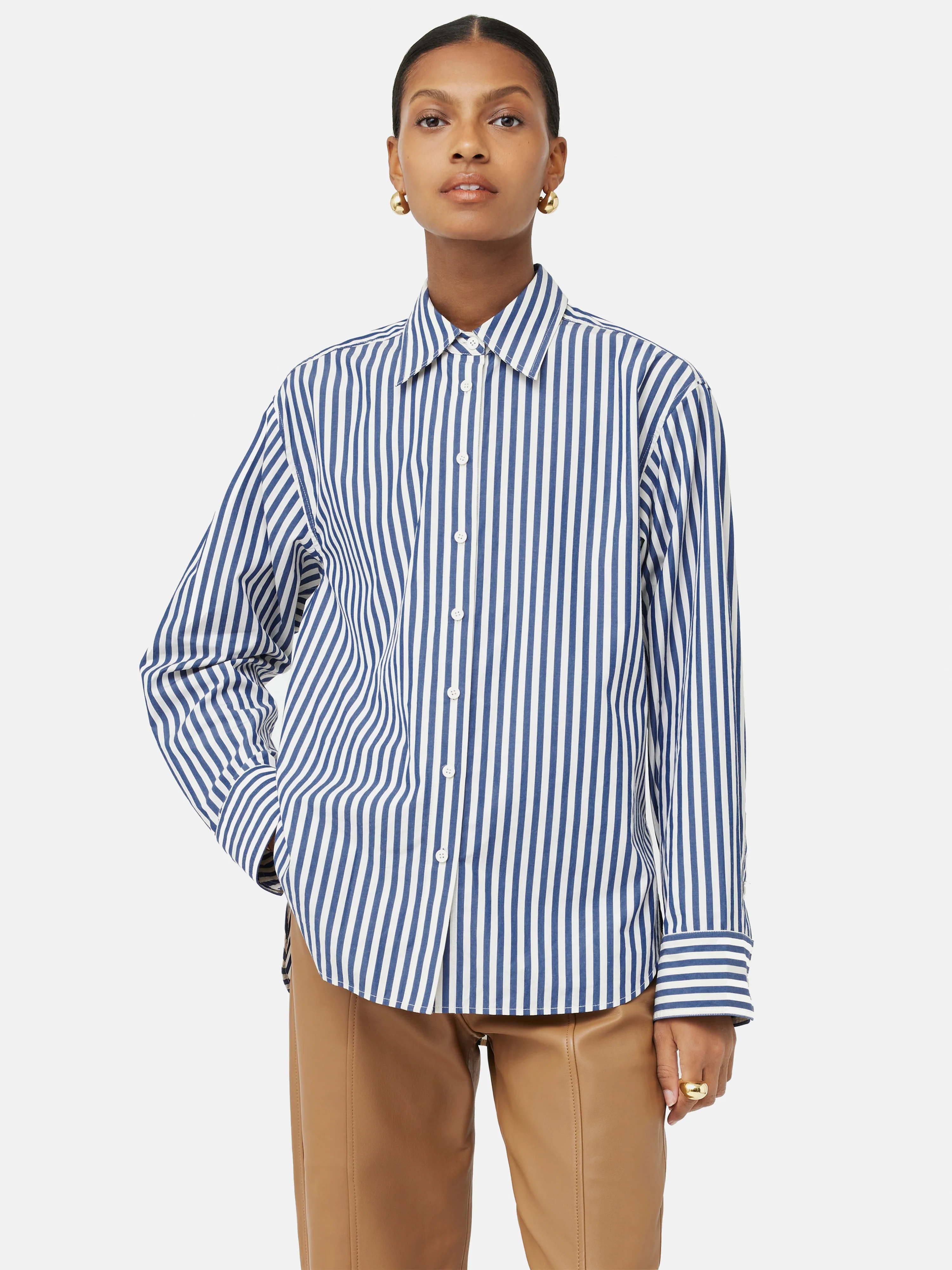 Cotton Poplin Stripe Shirt | Blue - Image 6