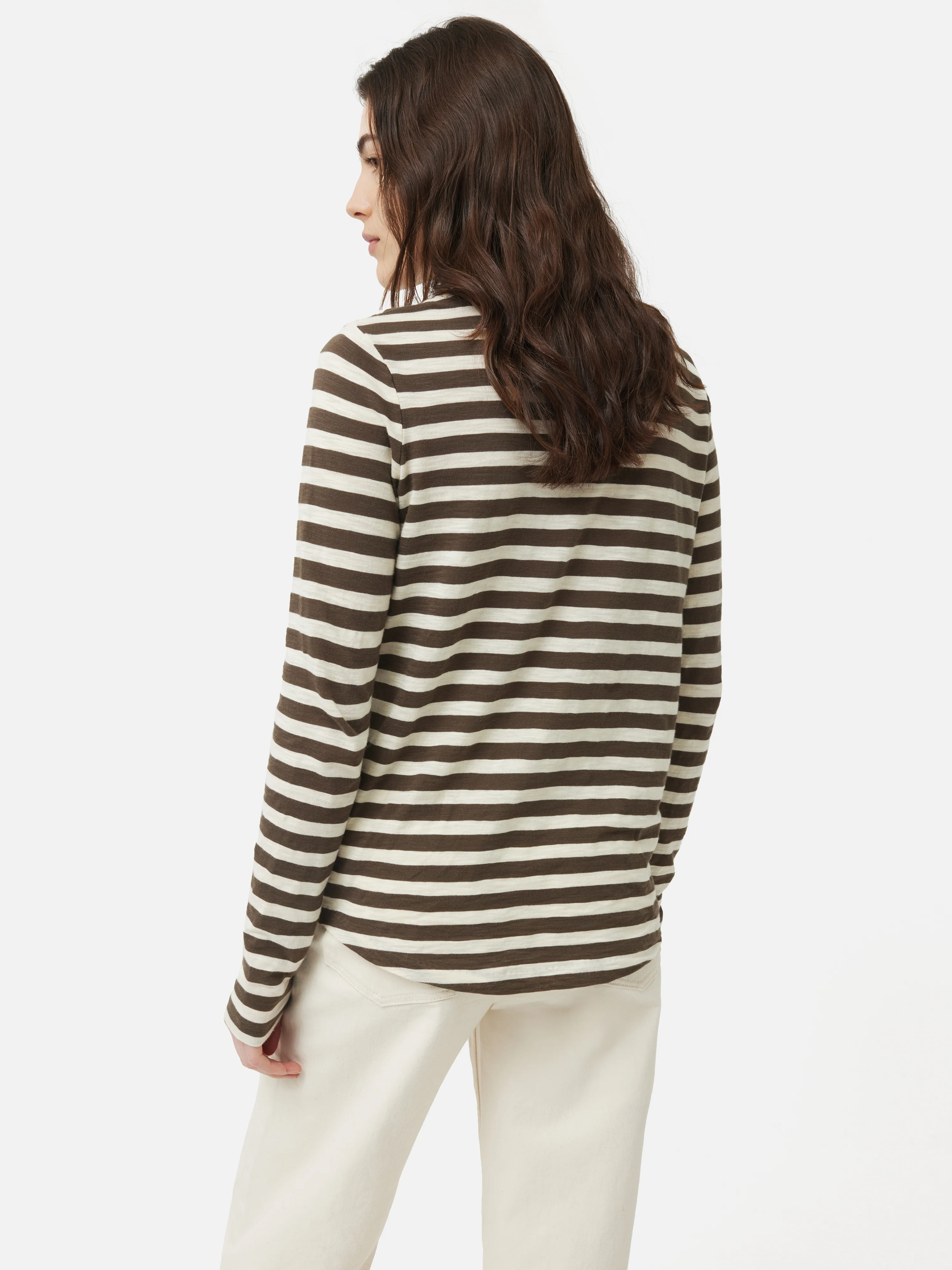 Cotton Slub Stripe Long Sleeve Tee | Brown - Image 5