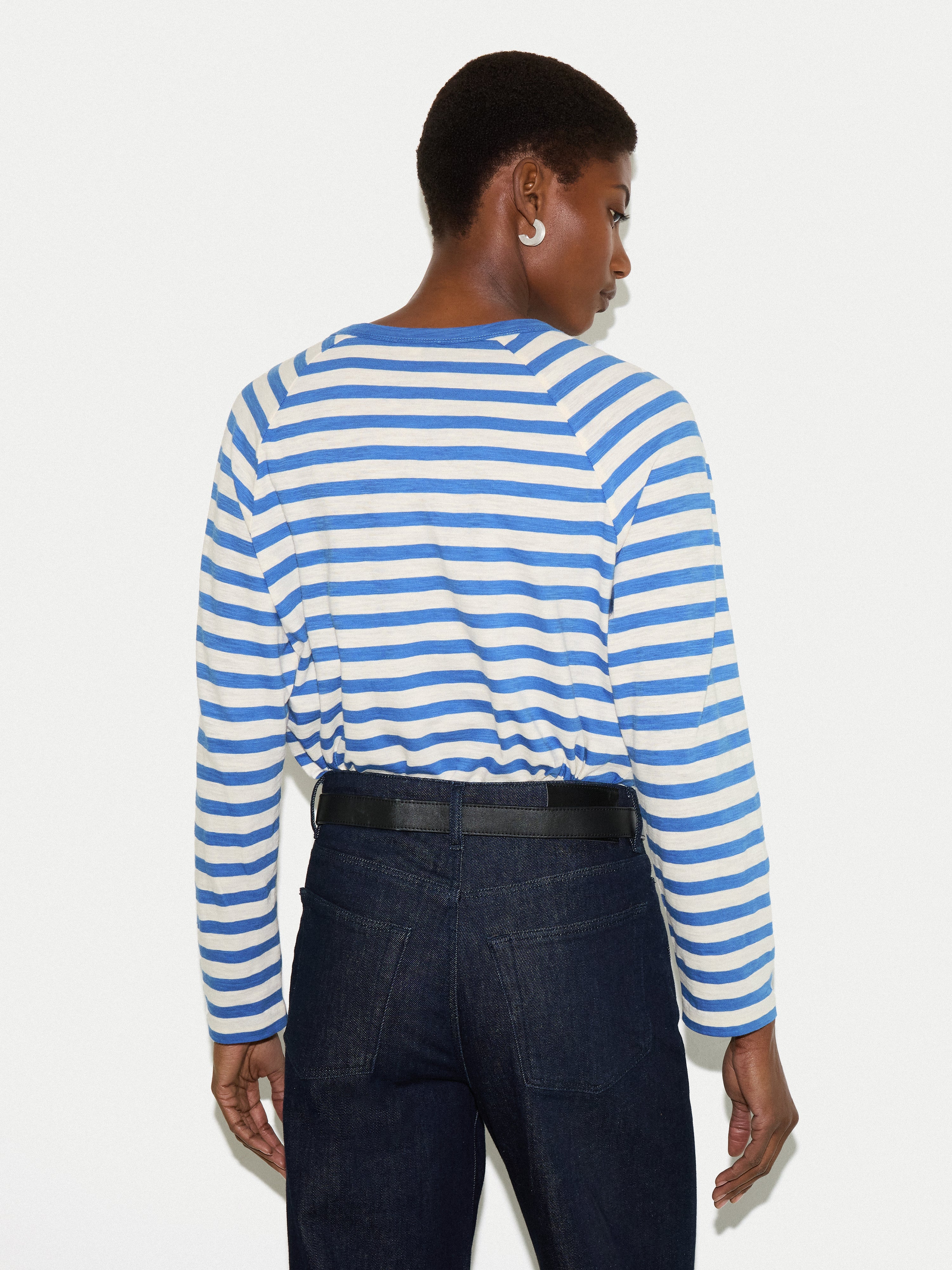 Cotton Slub Stripe Raglan T-shirt | Blue - Image 5