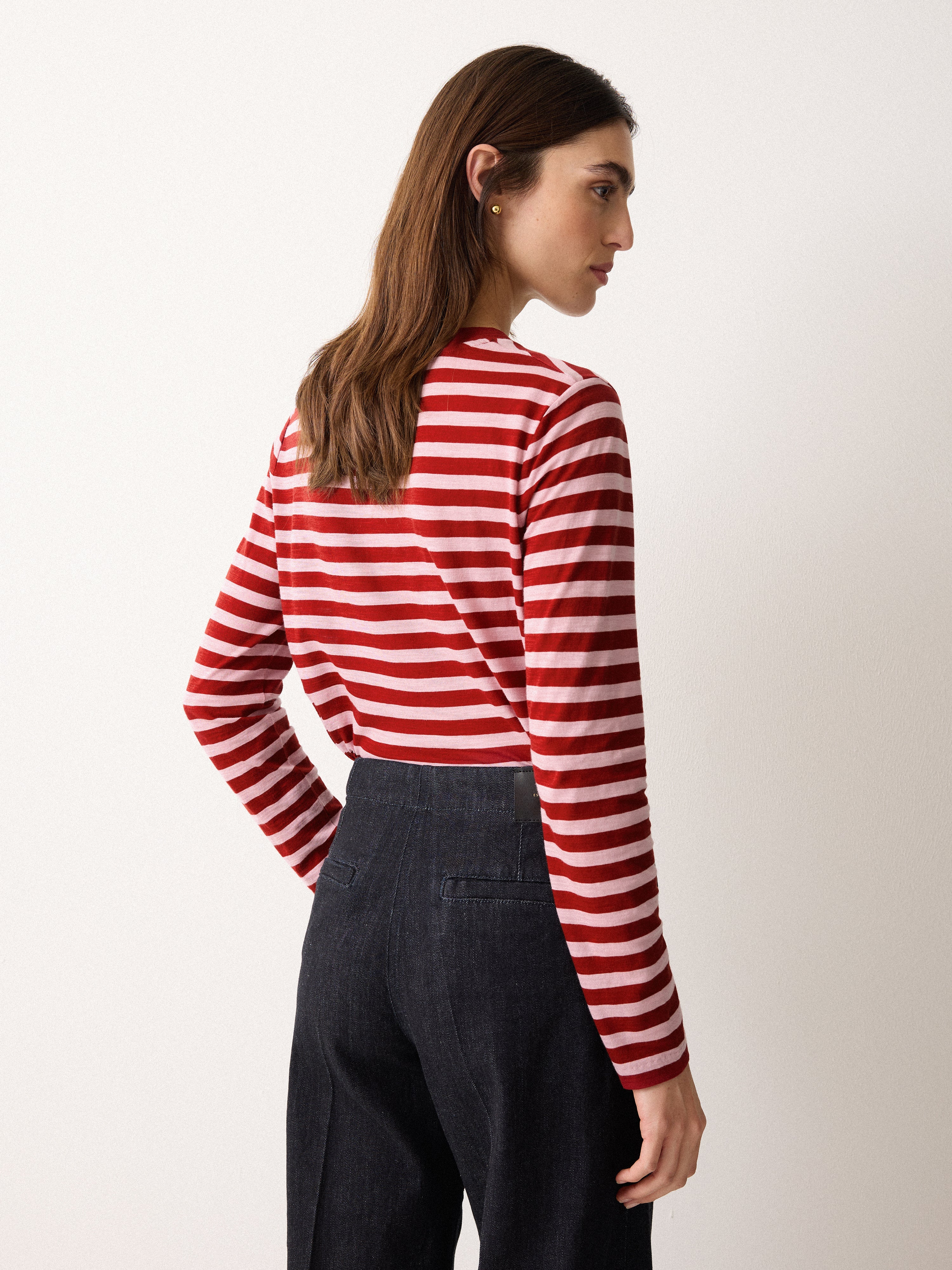 Cotton Stripe Long Sleeve Tee | Pink - Image 4