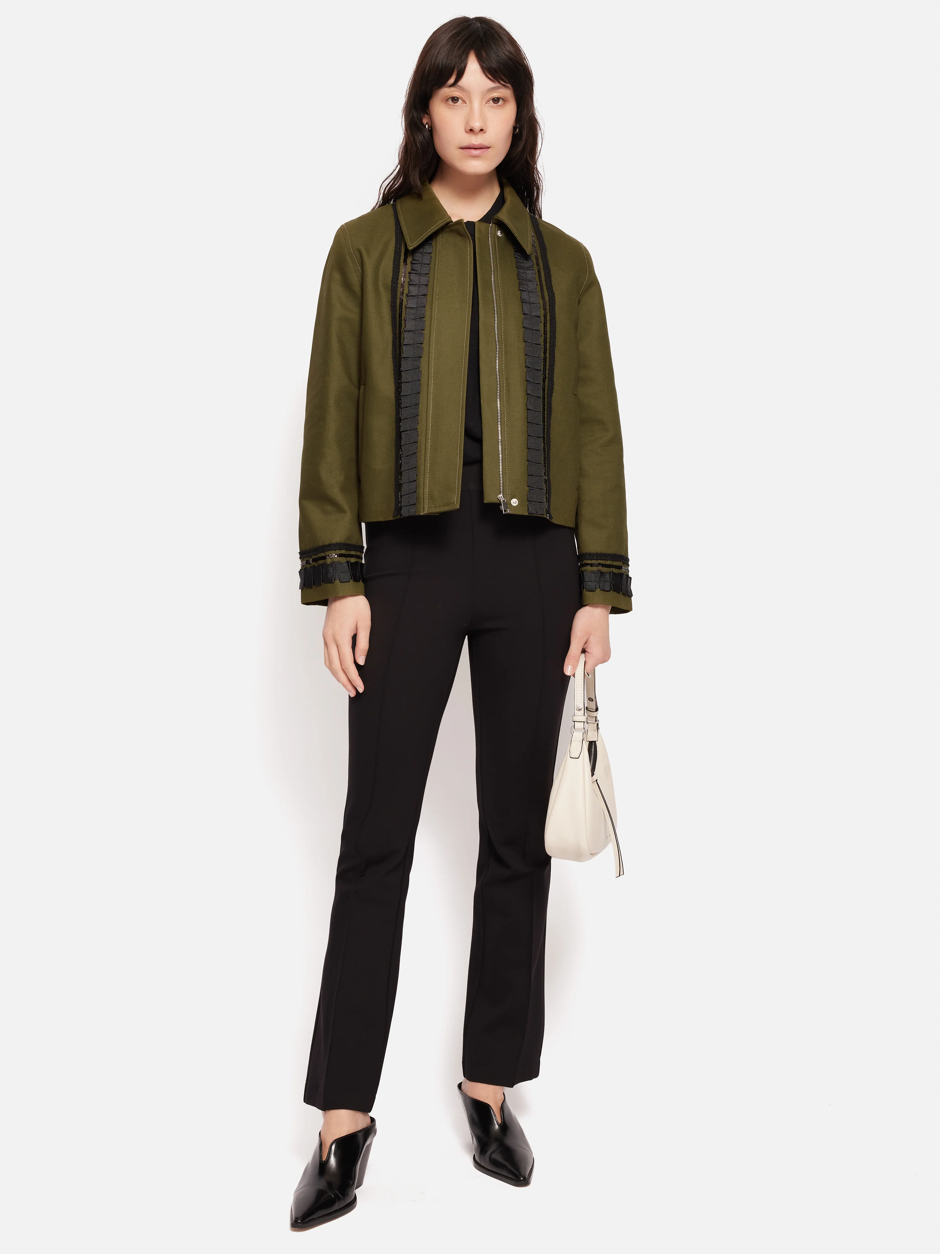 Cotton Trim Detail Jacket | Khaki - Image 3