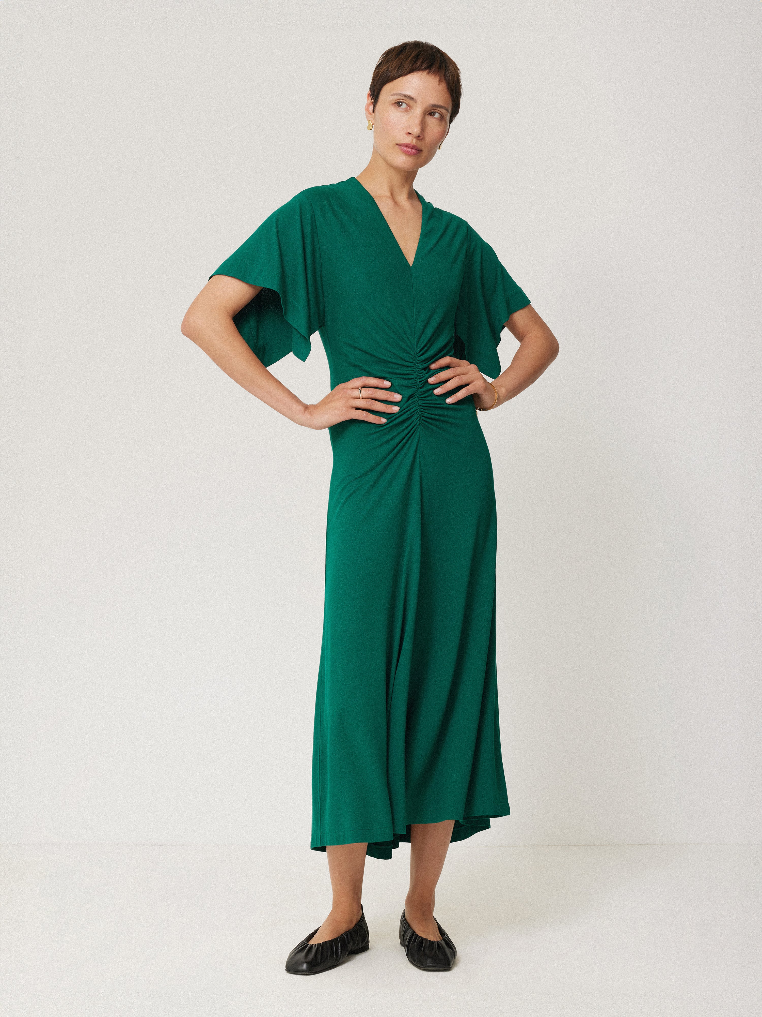 Crepe Flutter Sleeve Dress | Green - Image 3