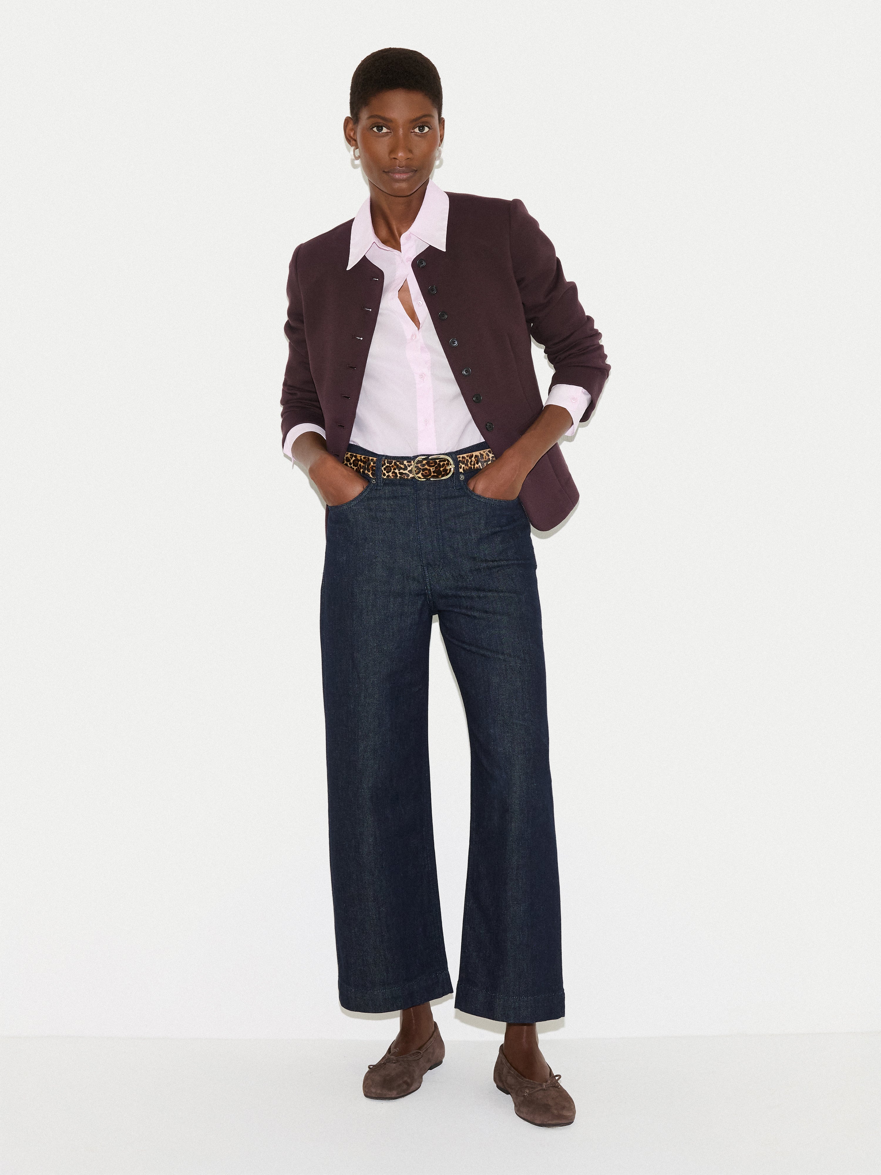 Crepe Jersey Button Jacket | Burgundy - Image 3