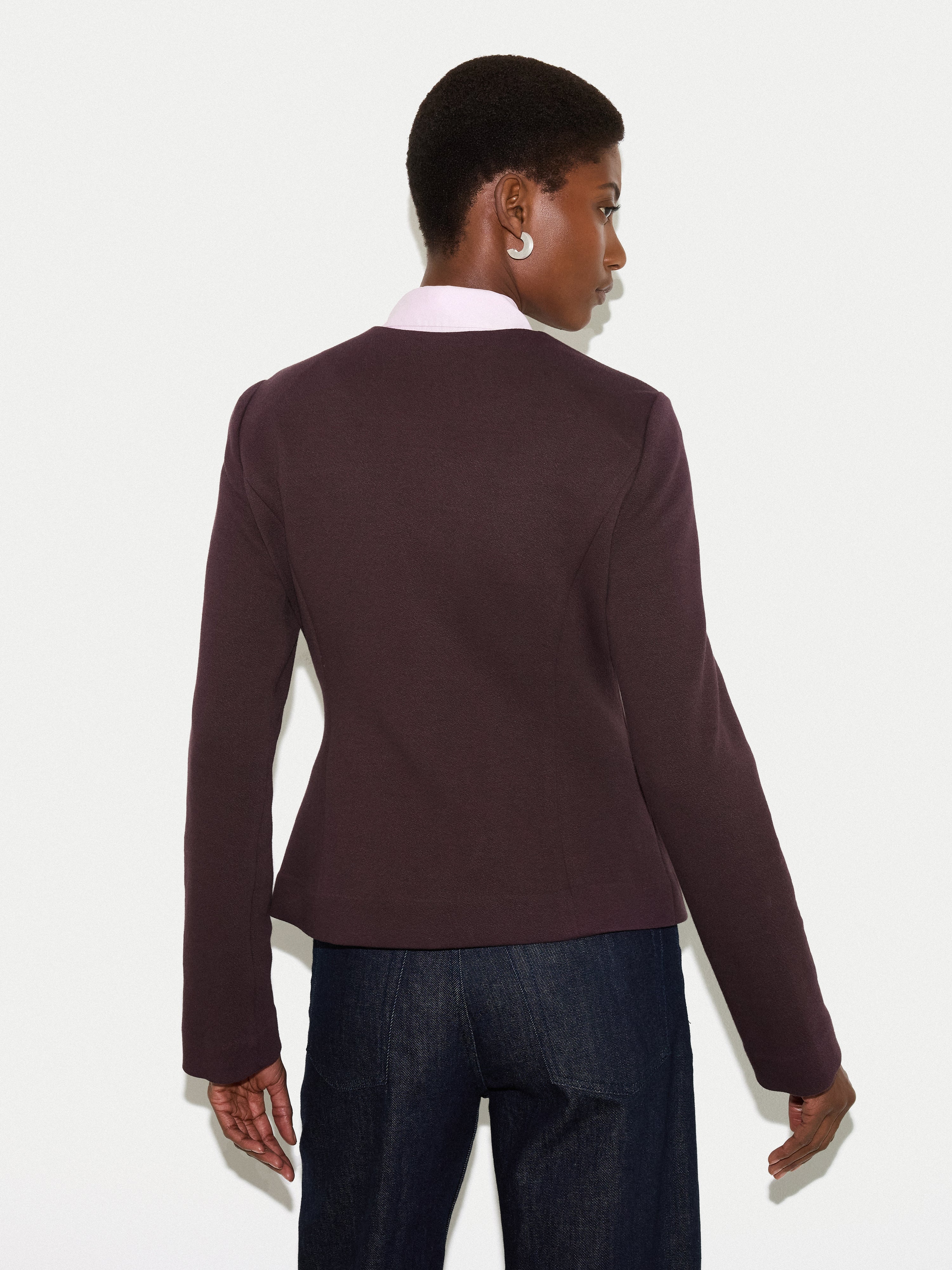 Crepe Jersey Button Jacket | Burgundy - Image 4