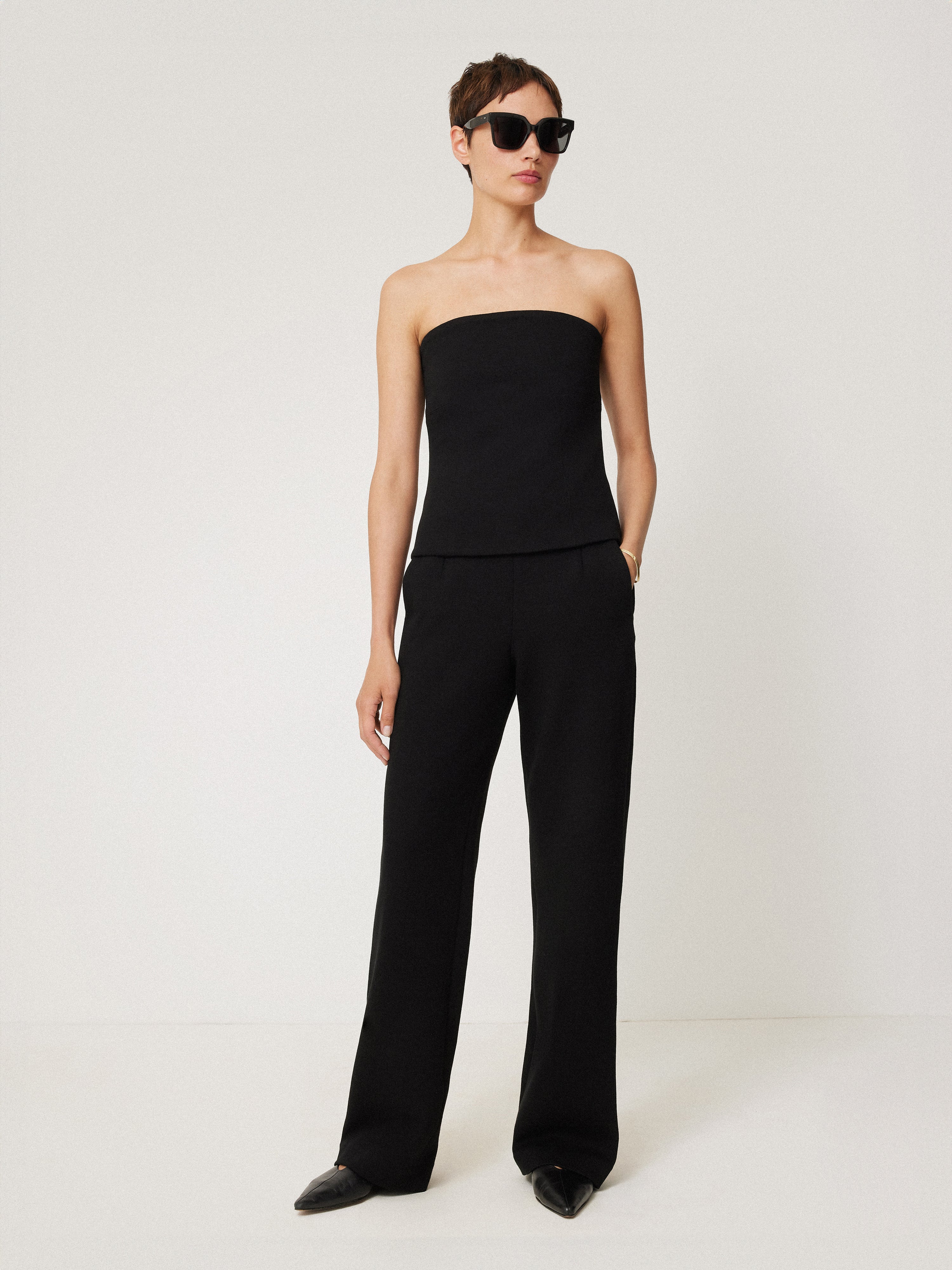 Crepe Ponte Jersey Strapless Top | Black - Image 3