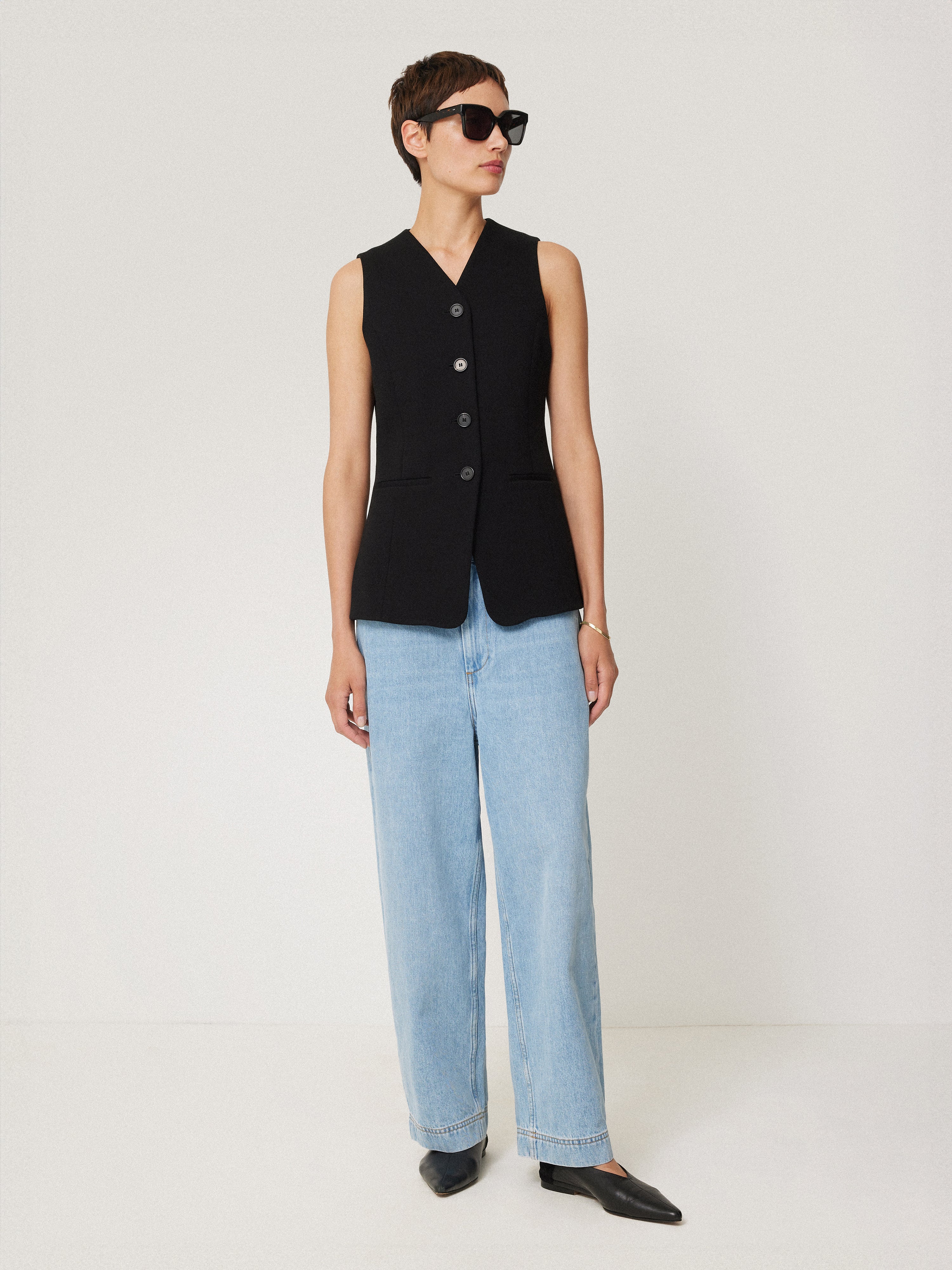 Crepe Ponte Jersey Waistcoat | Black - Image 3