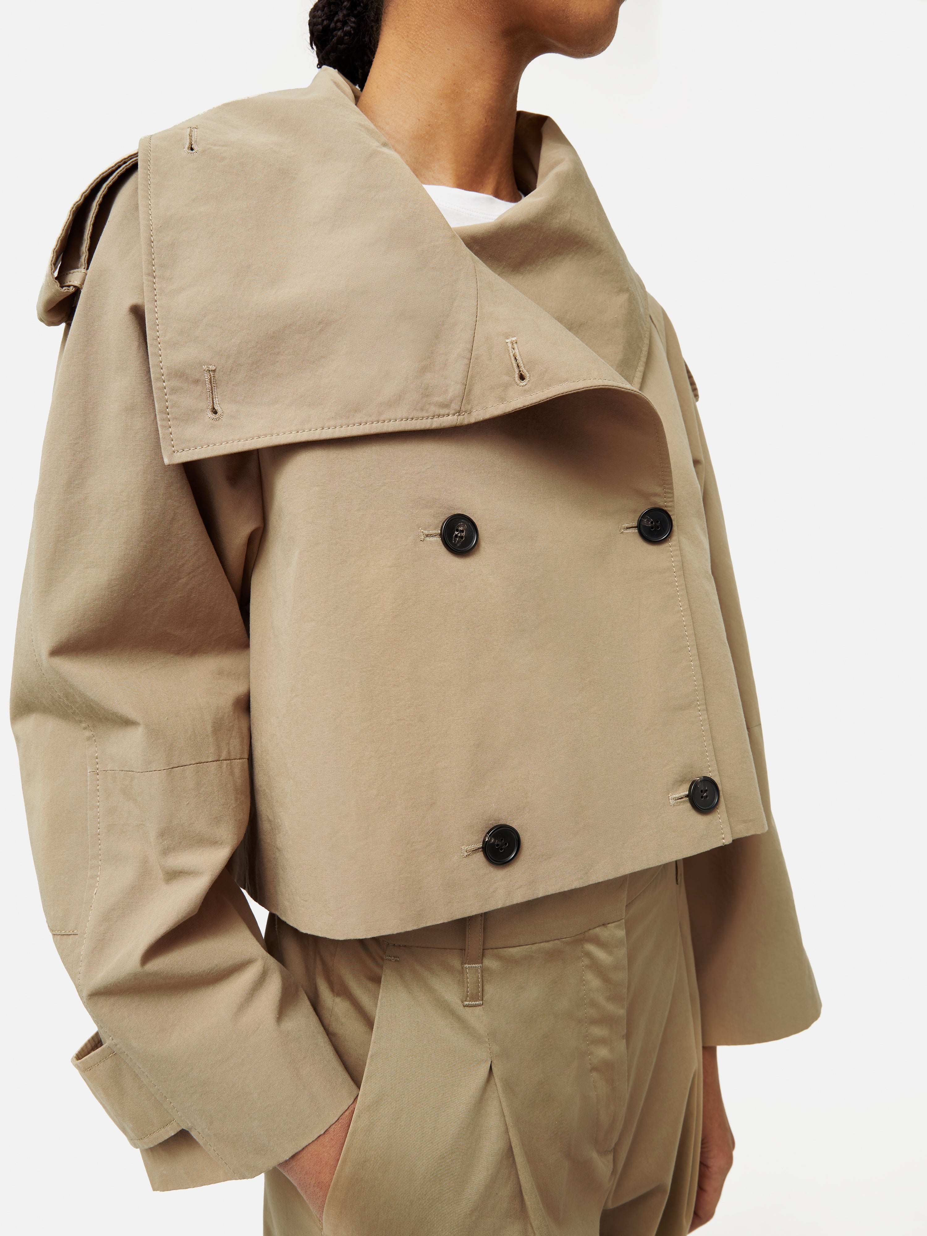 Cropped Cotton Trench Jacket | Stone - Image 4