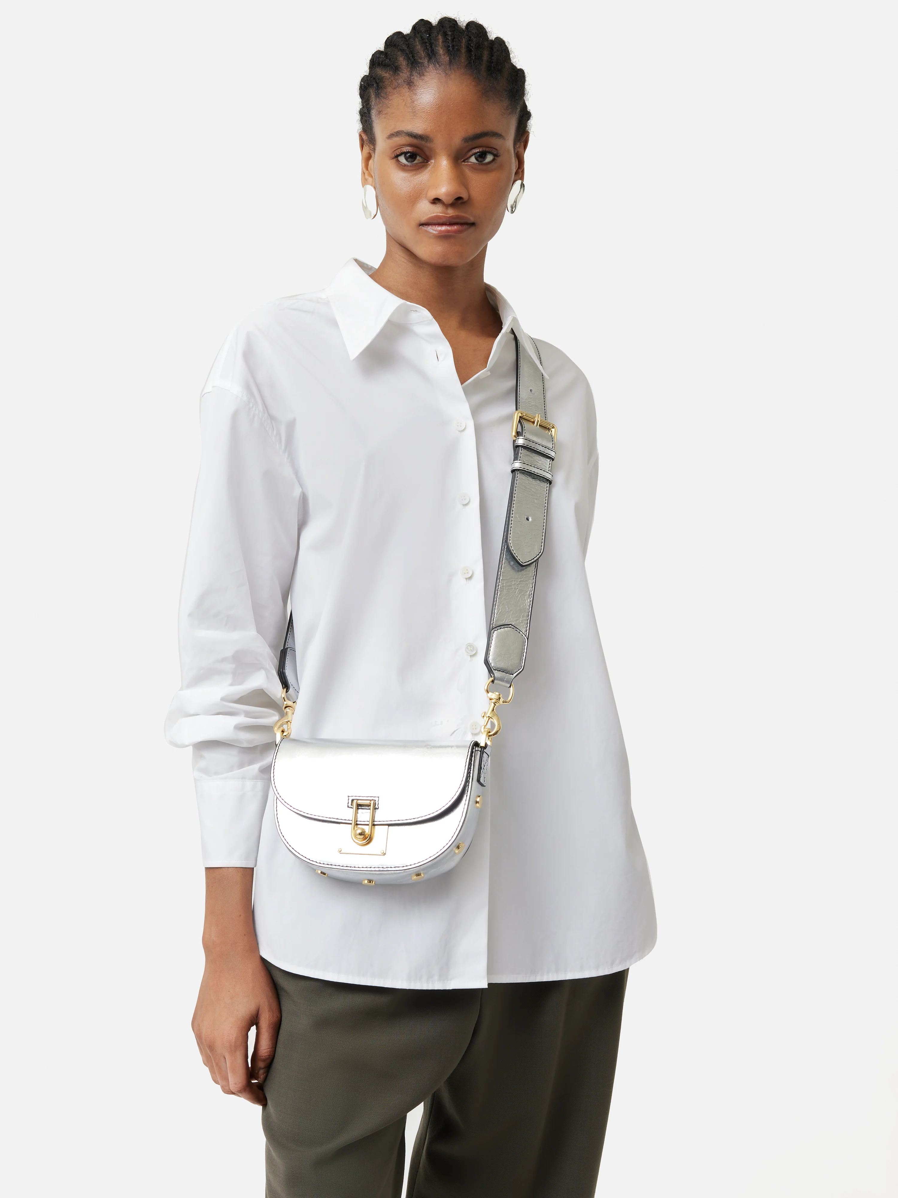 Denbigh Studded Leather Bag | Silver - Image 3