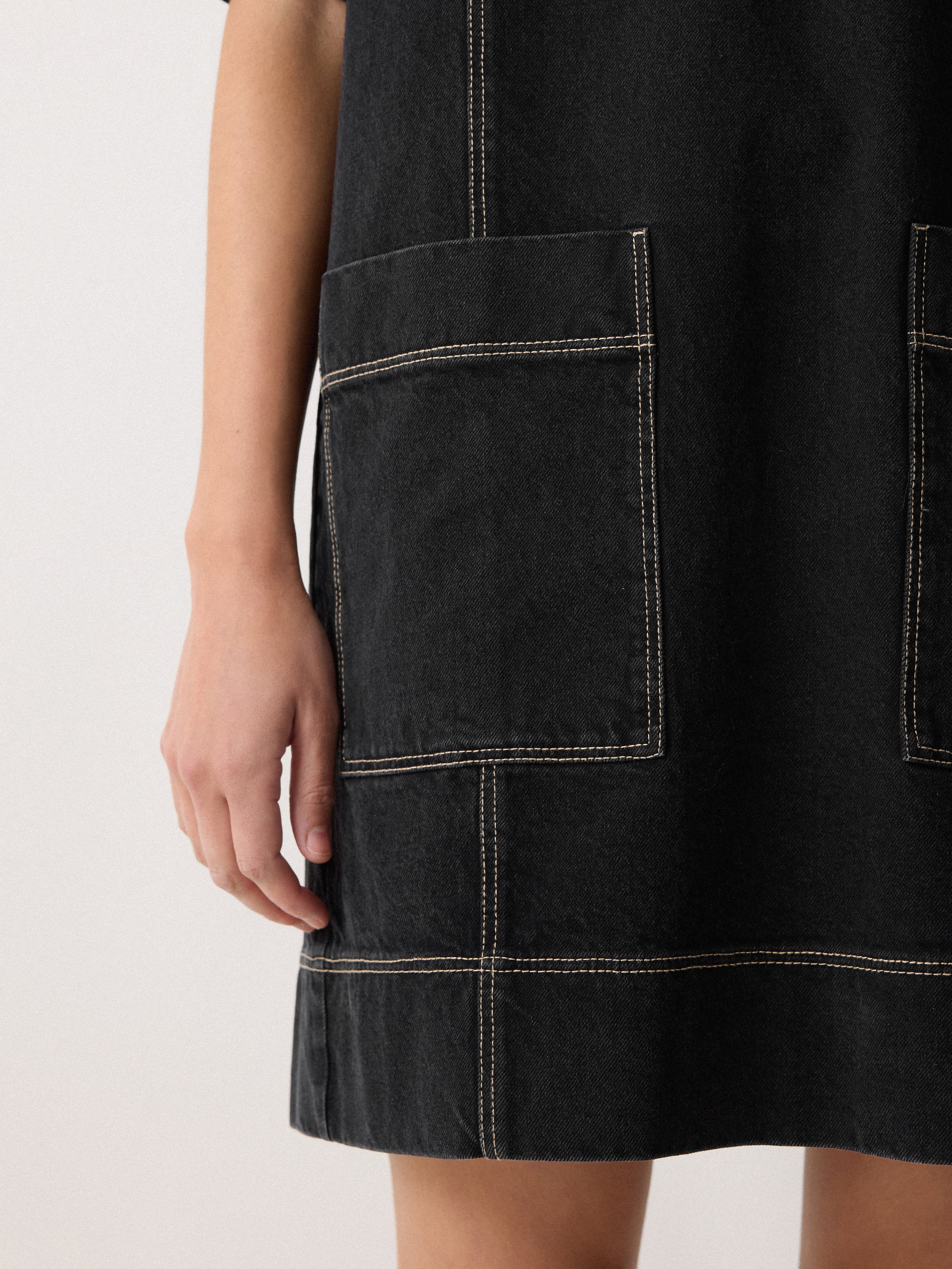 Denim Contrast Stitched Dress | Washed Black - Image 4