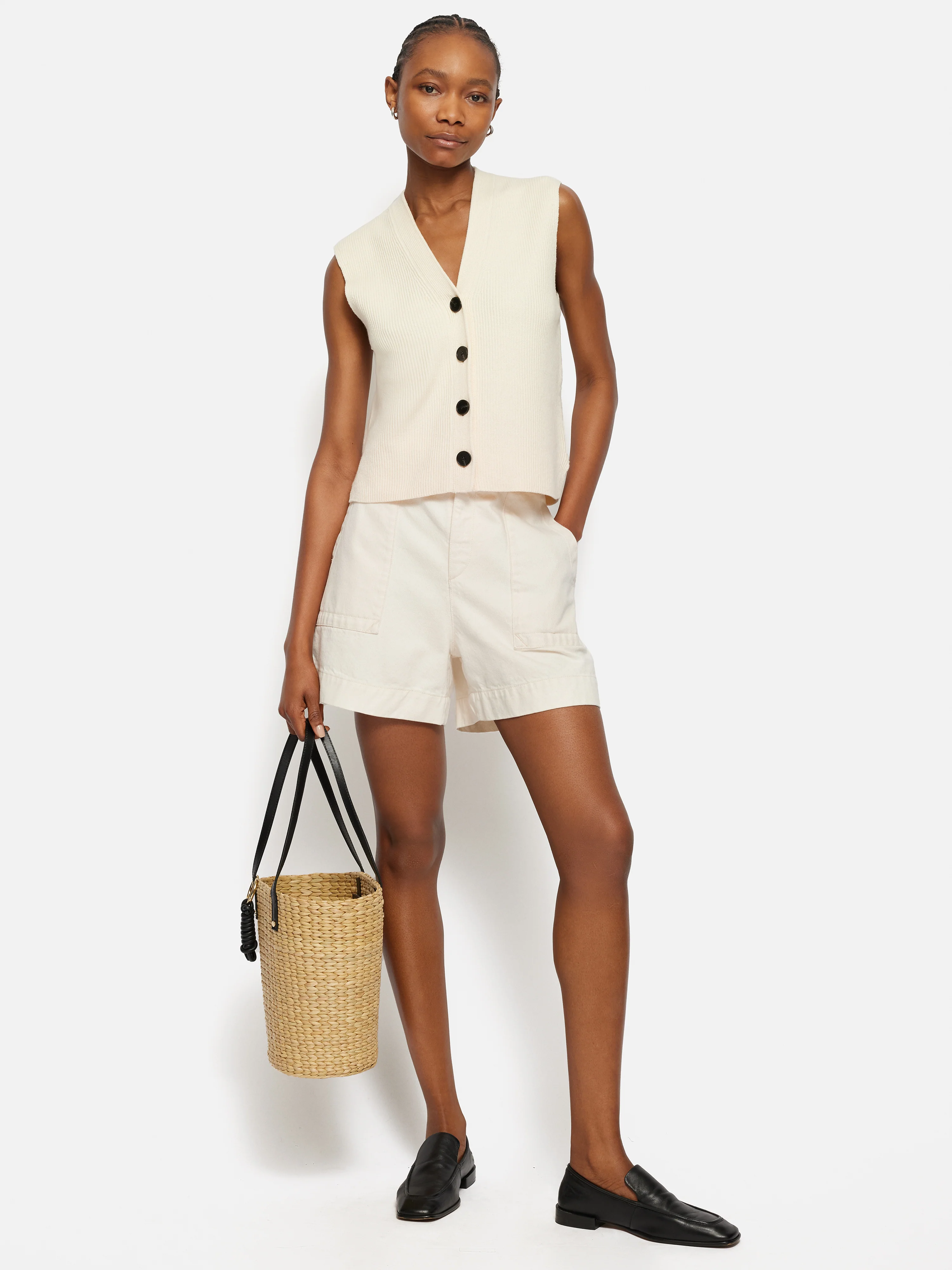 Denim Patch Pocket Shorts | Ecru - Image 6