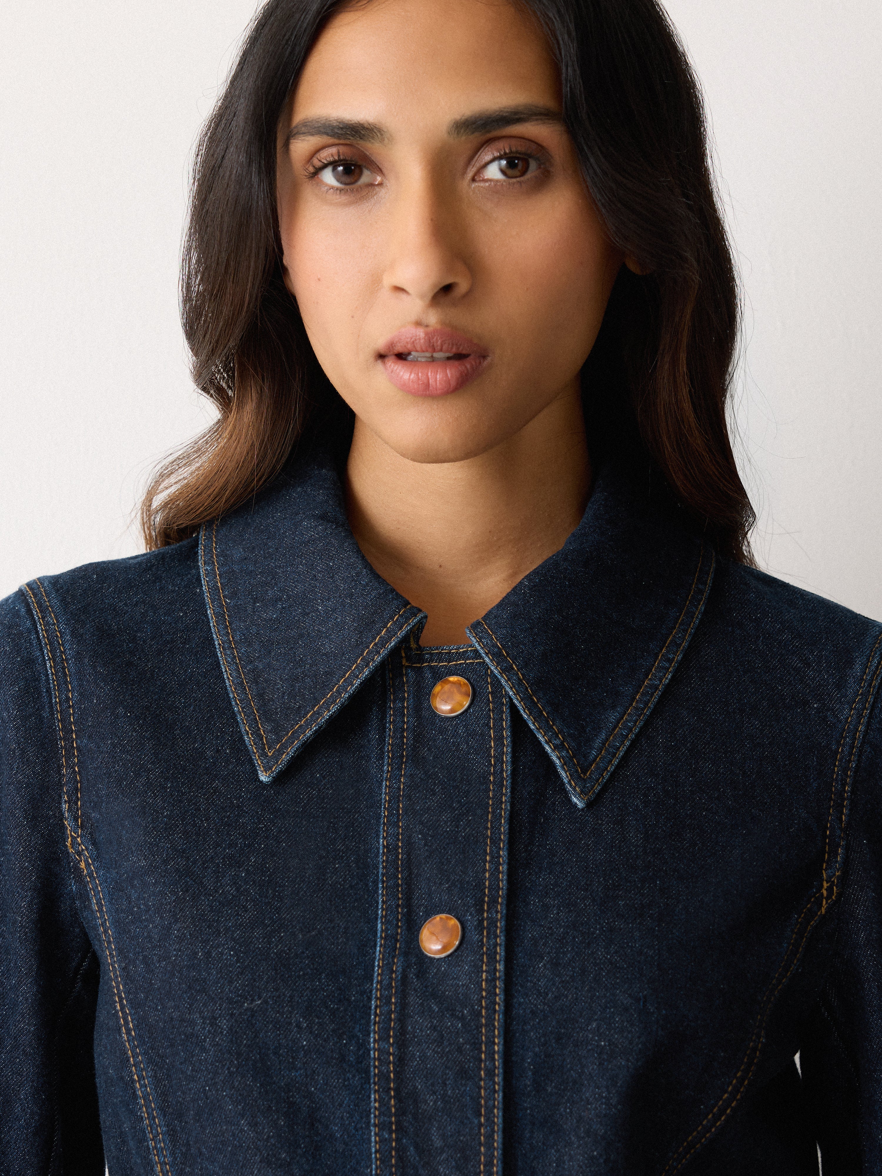 Denim Tailored Panelled Jacket | Indigo - Image 5