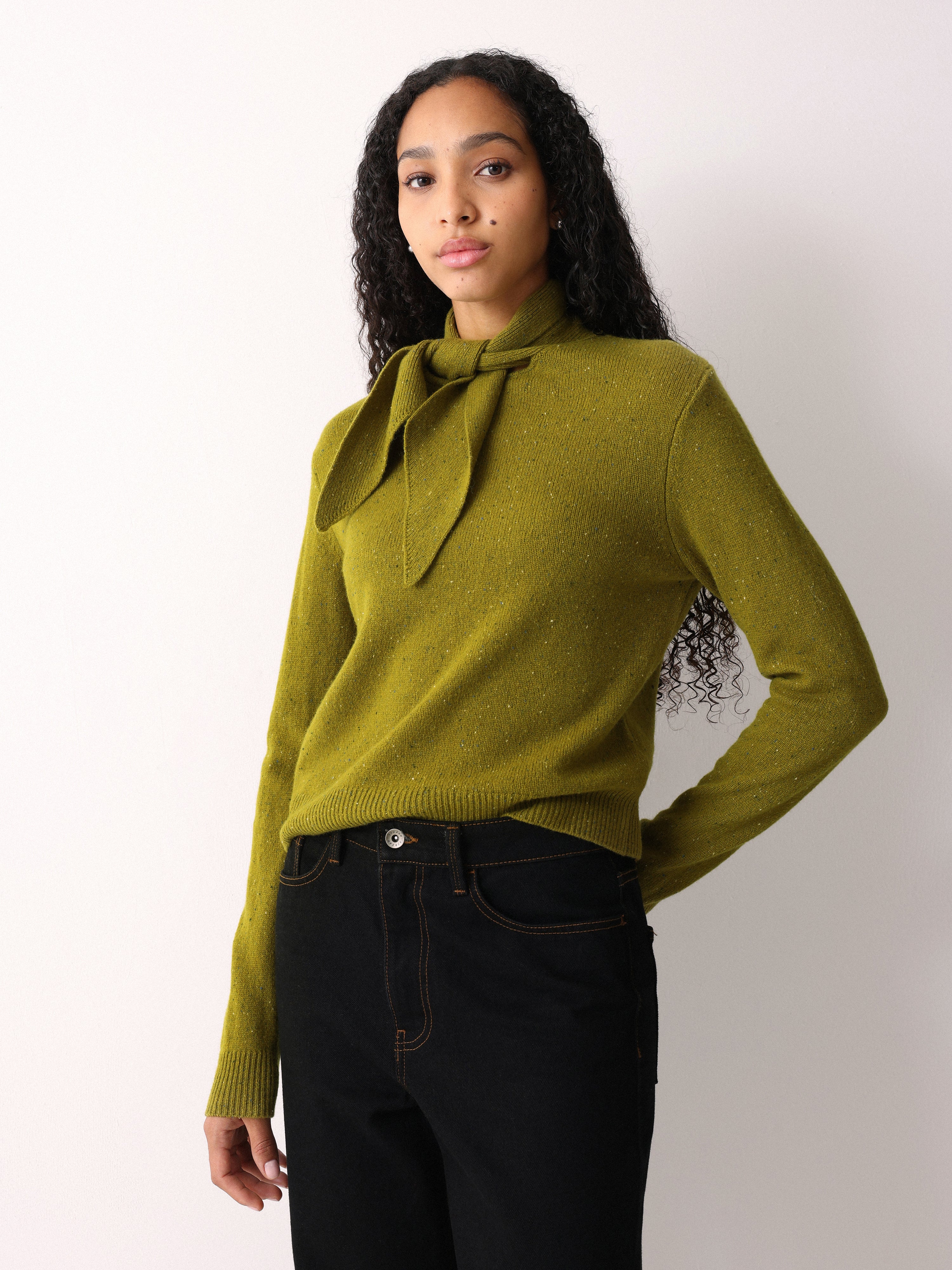 Donegal Wool Tie Neck Jumper | Green - Image 4