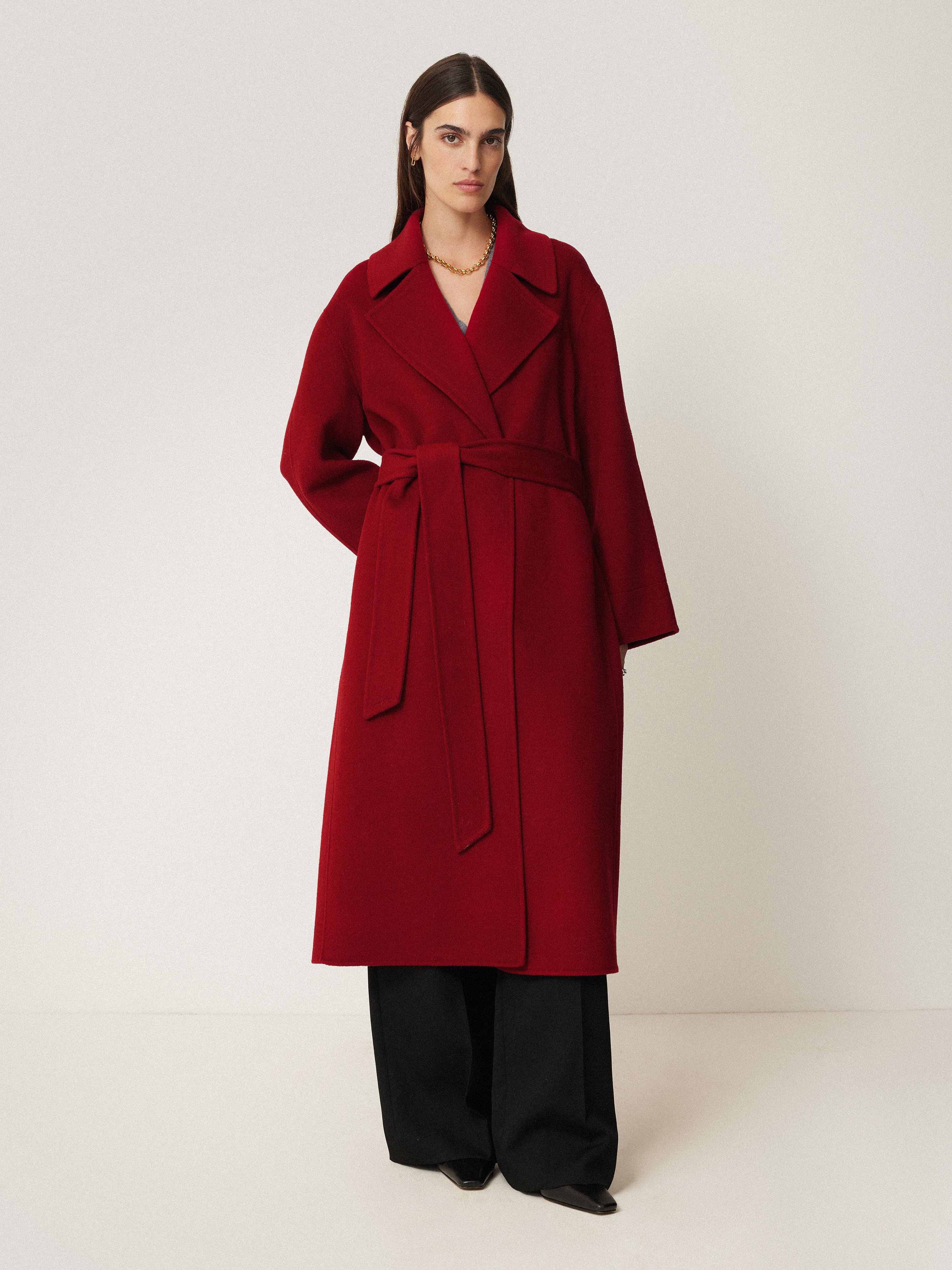 Double Faced Cocoon Wrap Coat | Red - Image 5