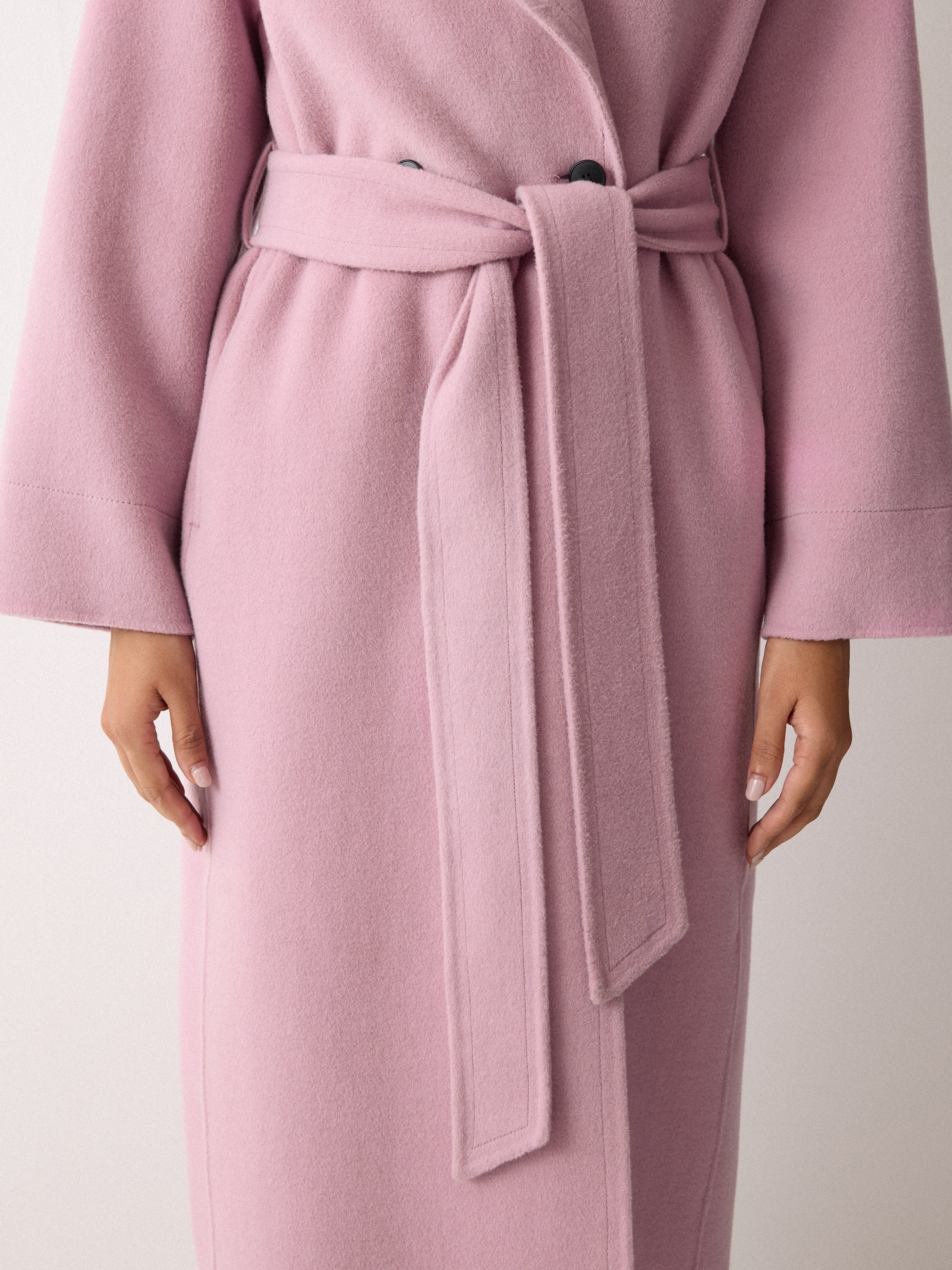 Double Faced Wool Wrap Coat | Pink - Image 4