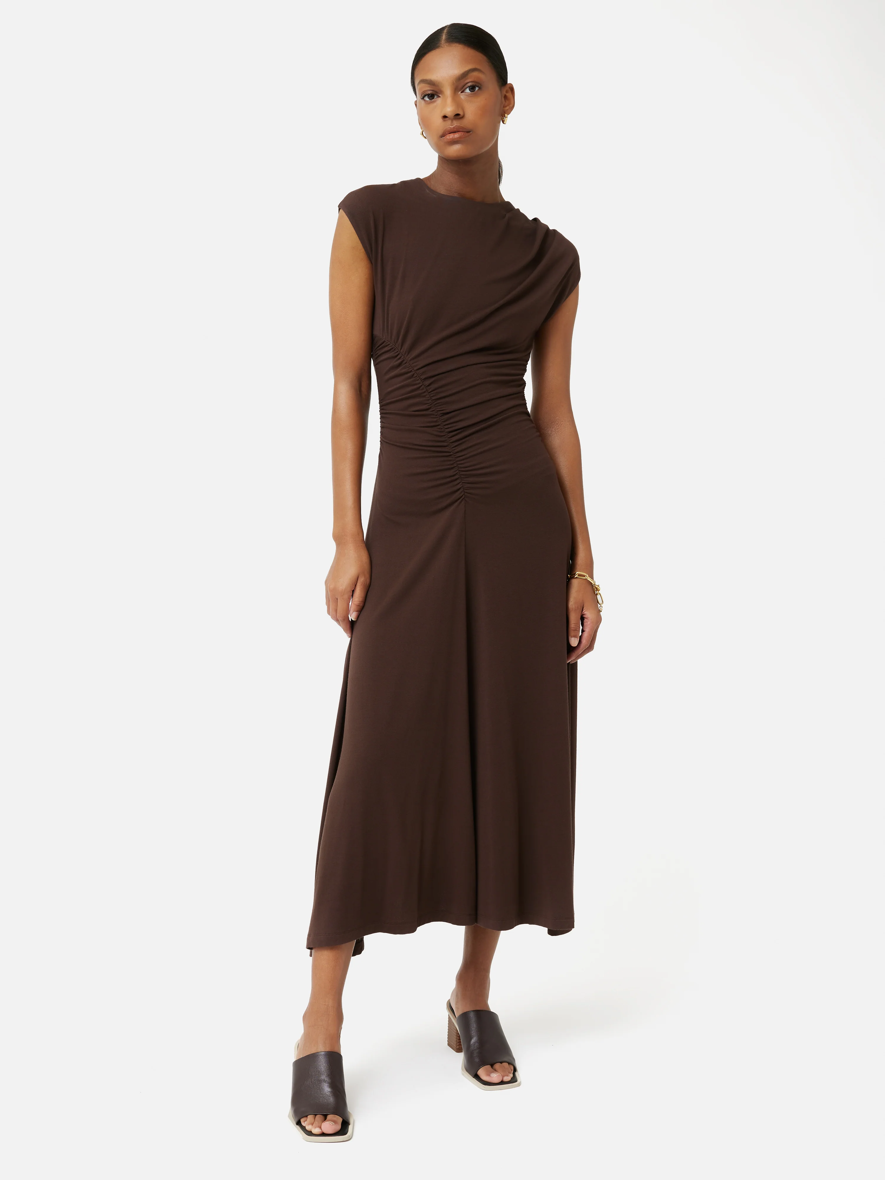 Drape Pleat Jersey Dress | Brown - Image 4